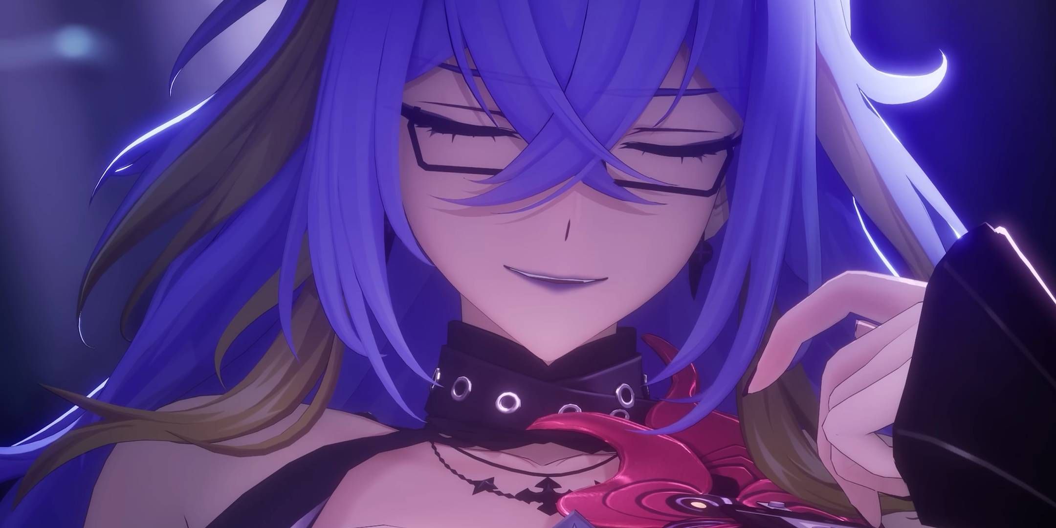 Neverness To Everness, Fadia character up close, woman with blue hair and glasses.