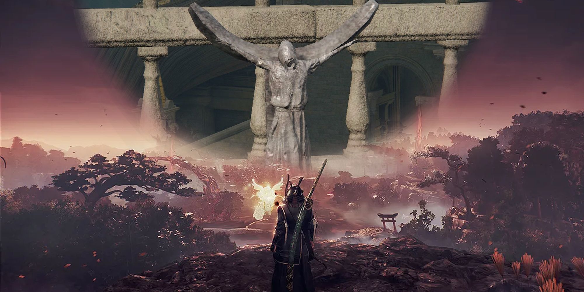 Nioh 3 hero sees a vision of a Summoning Statue in Elden Ring.