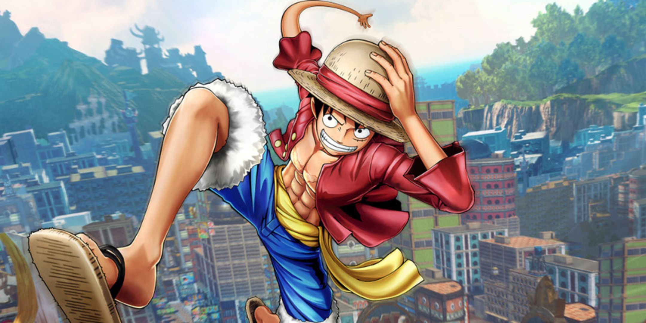 Luffy jumping forward in art for One Piece: World Seeker.