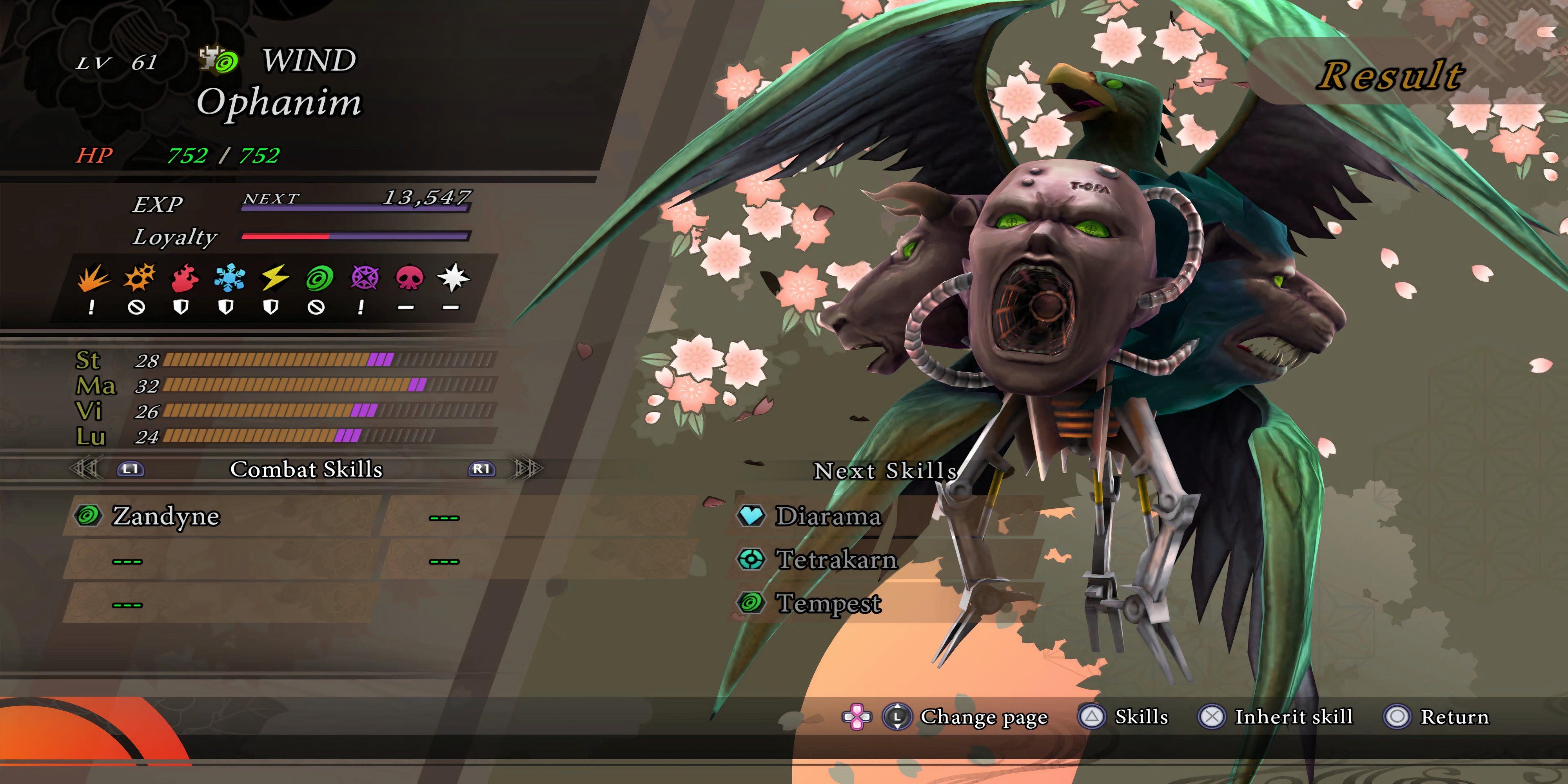 Orphanim demon screen and stats from raidou remastered.