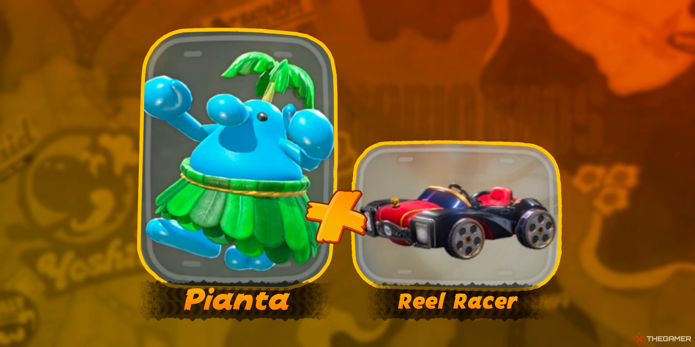 Pianta next to the Reel Racer Kart in Mario Kart World's character selection.