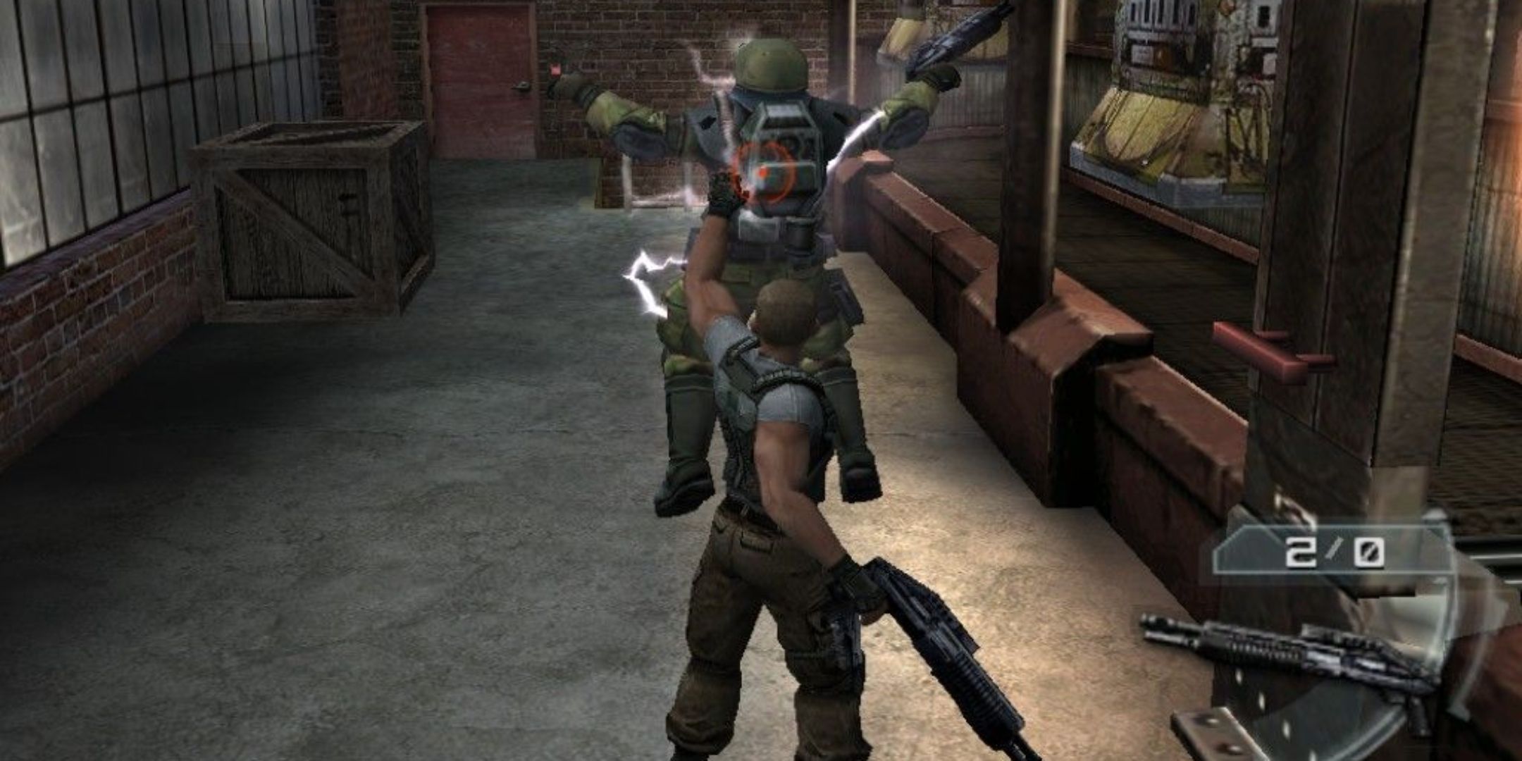 Player shocking an enemy in Psi-Ops The Mindgate Conspiracy.