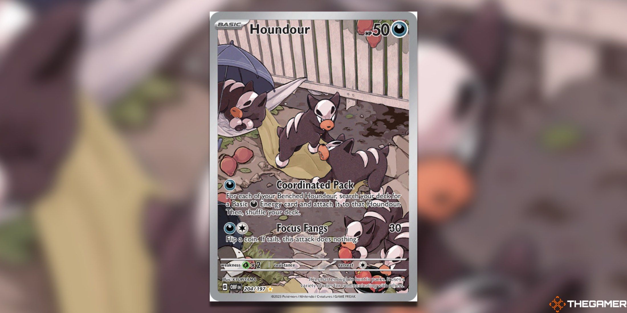 The Obsidian Flames Houndour Illustration Rare from the Pokemon TCG.