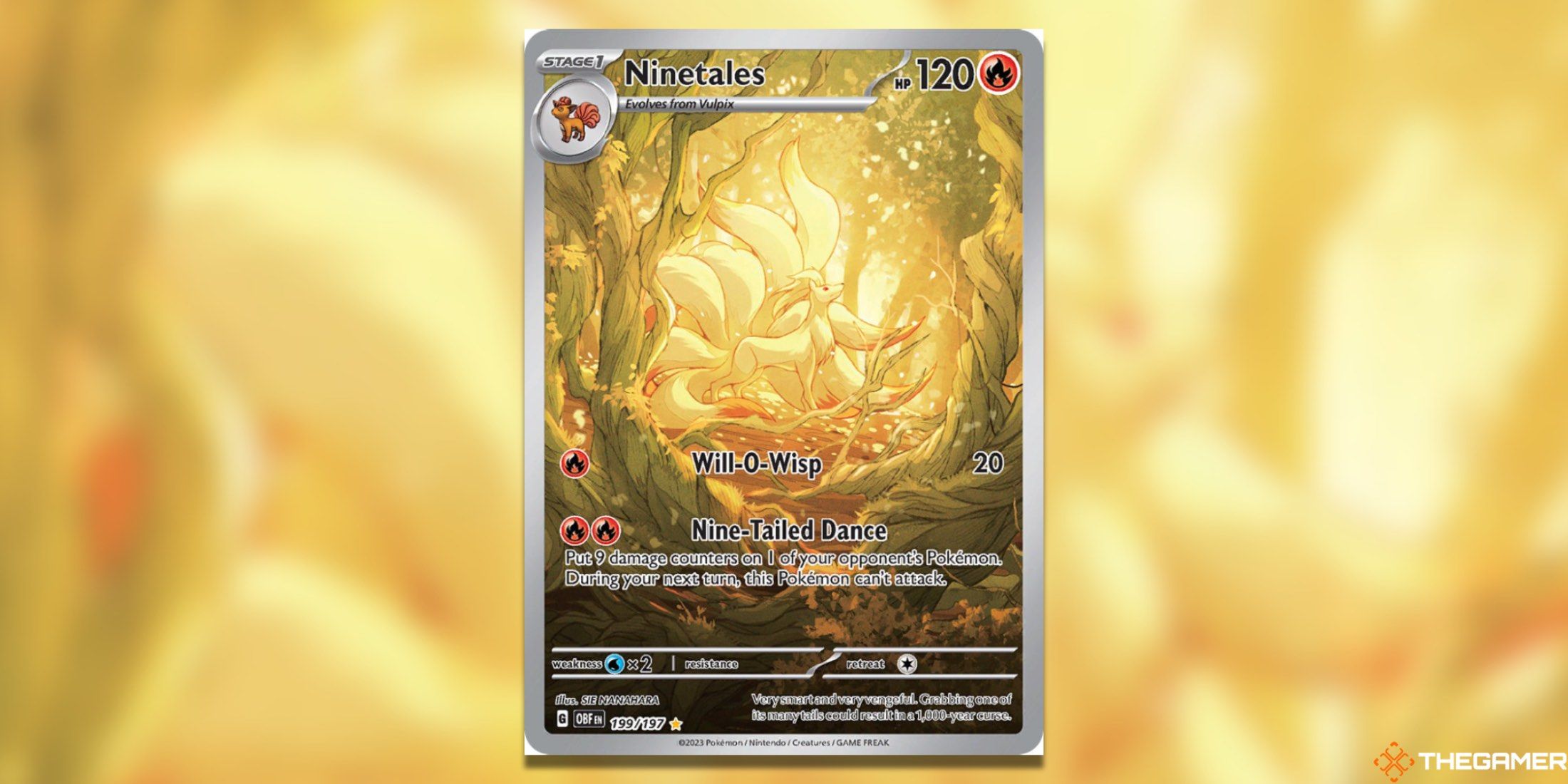 The Obsidian Flames Ninetales Illustration Rare from the Pokemon TCG.