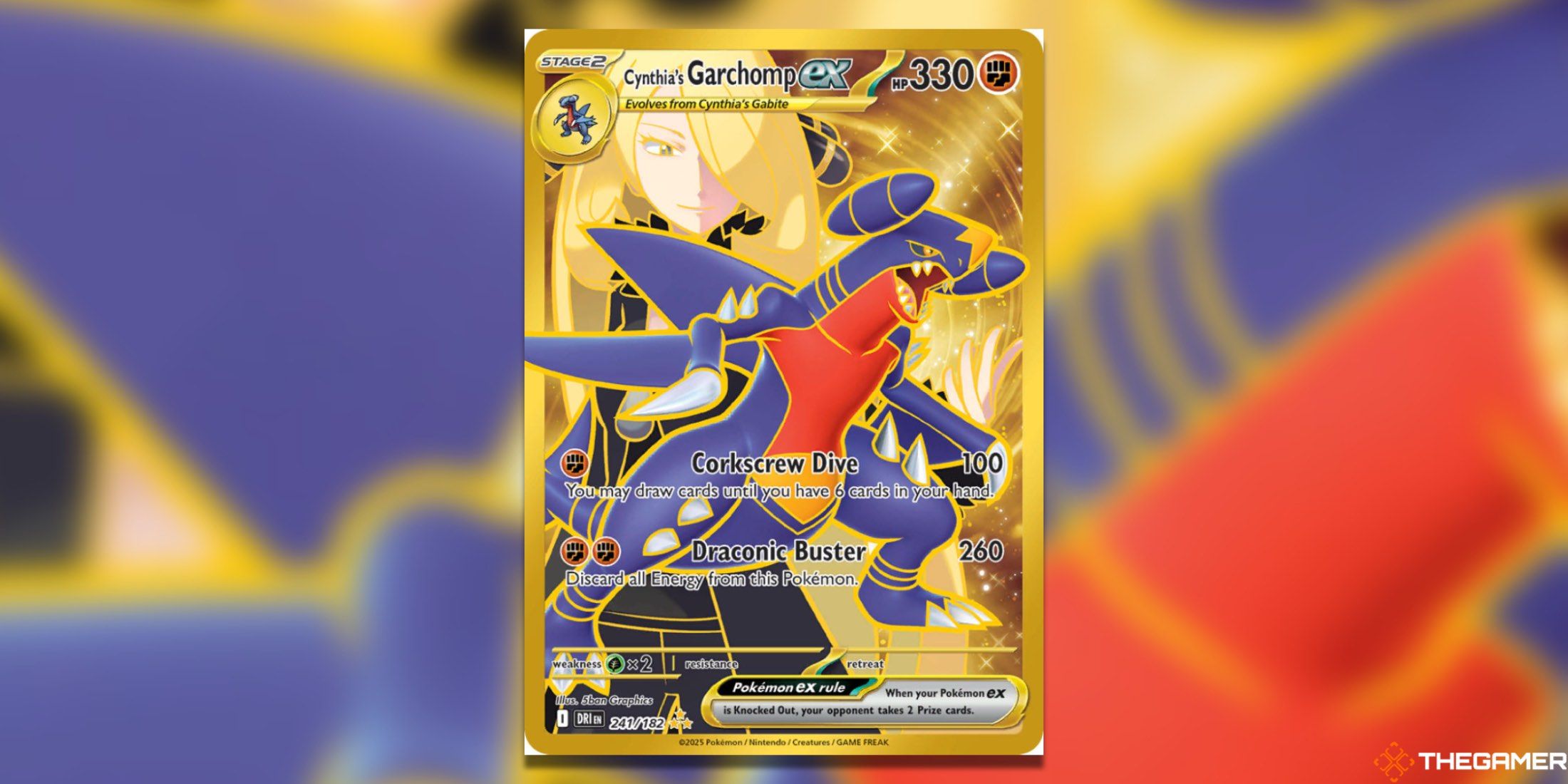 The Destined Rivals Cynthia's Garchomp ex in the Pokemon TCG.