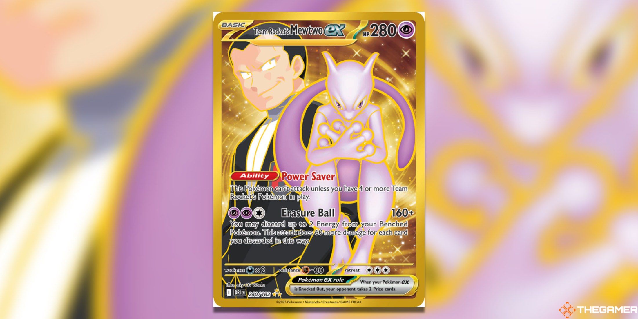 The Destined Rivals Team Rocket's Mewtwo ex from the Pokemon TCG.