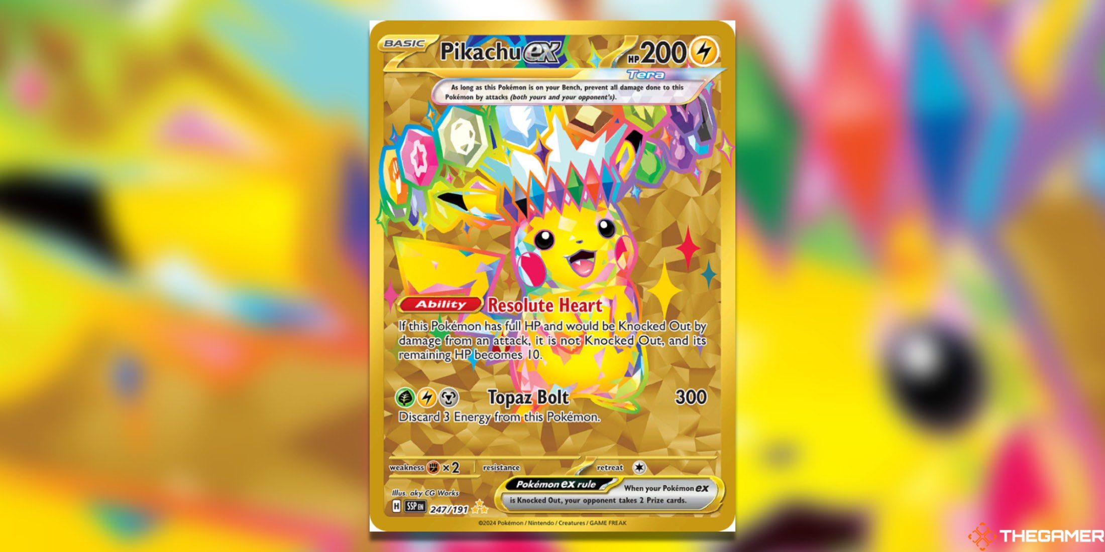 The Surging Sparks Pikachu ex from the Pokemon TCG.