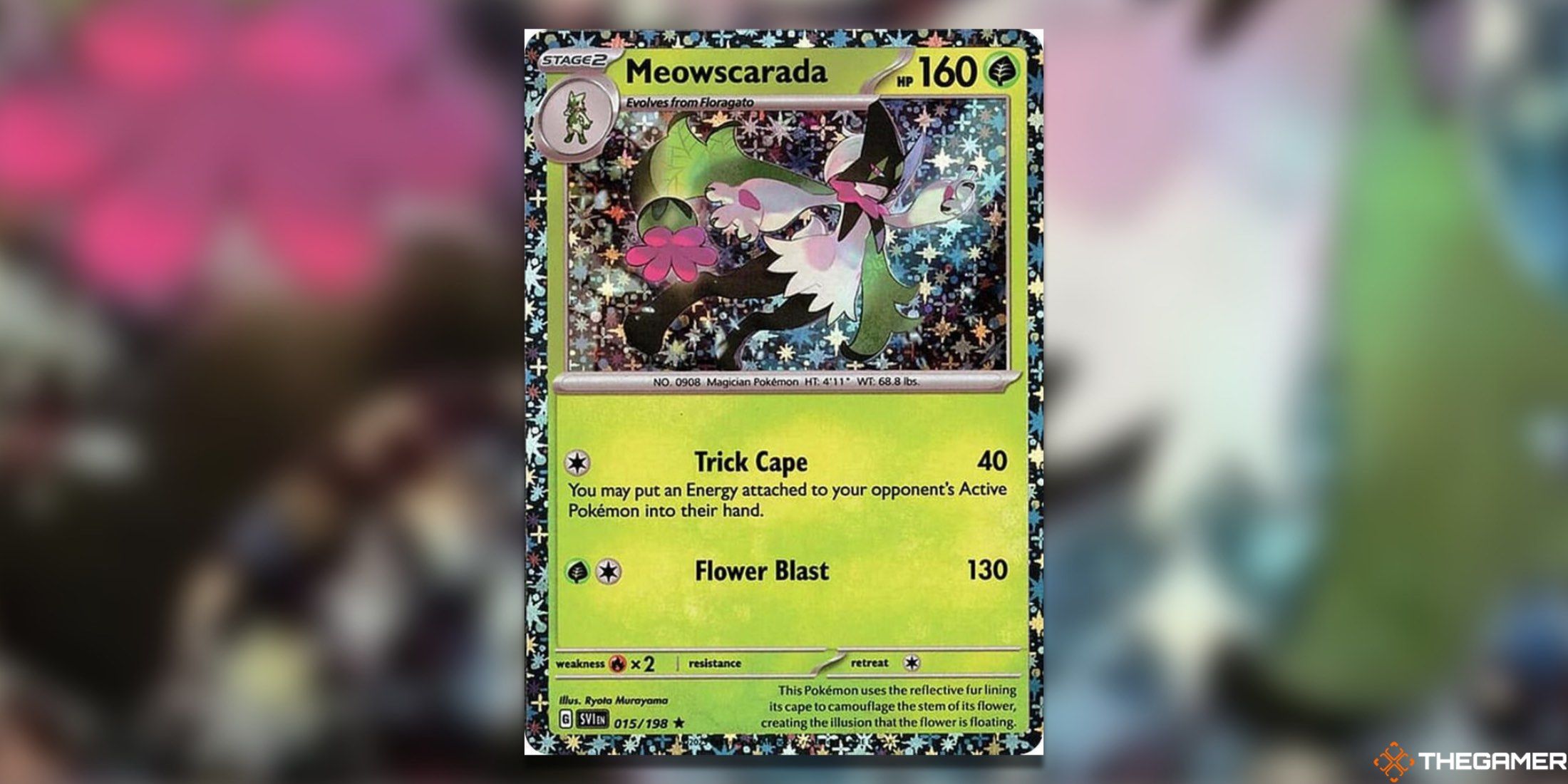 The Meowscarada Sparkle Holo Promo from the Pokemon TCG.