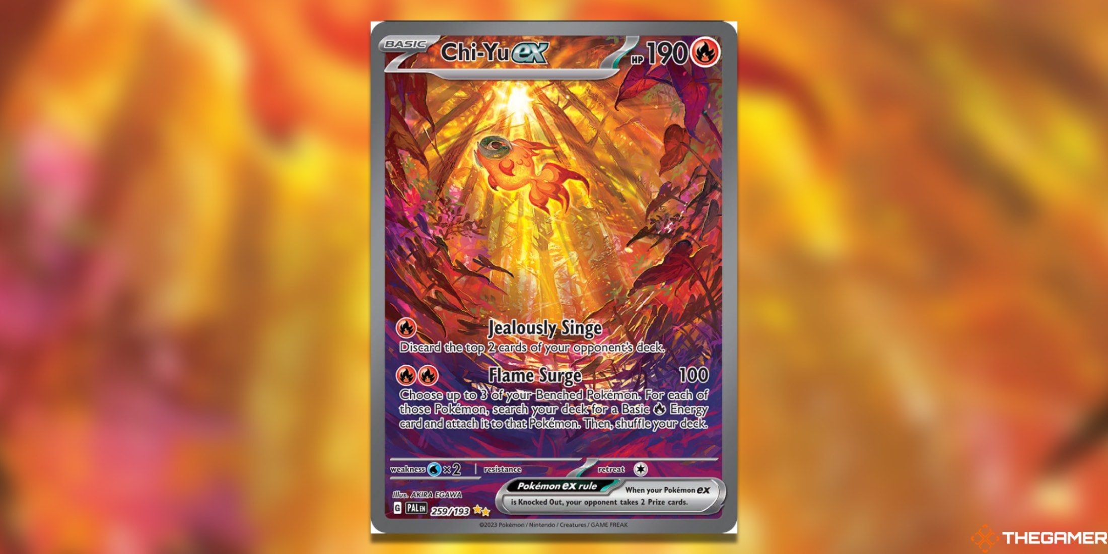 The Paldea Evolved Special Art Rare Chi-Yu ex from the Pokemon TCG.