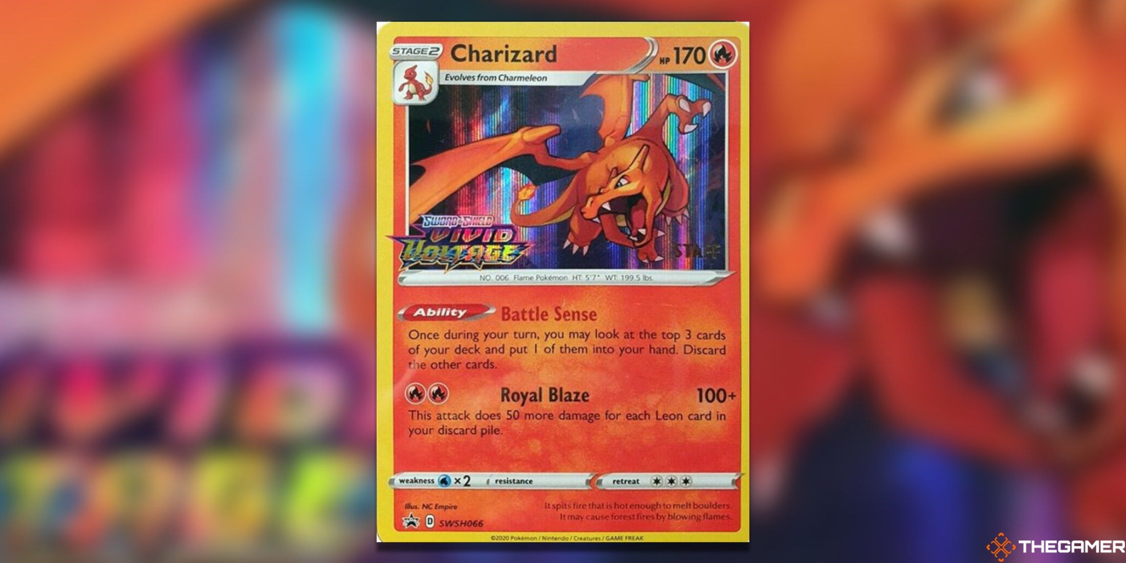 The Prerelease Charizard from Vivid Voltage in the Pokemon TCG.