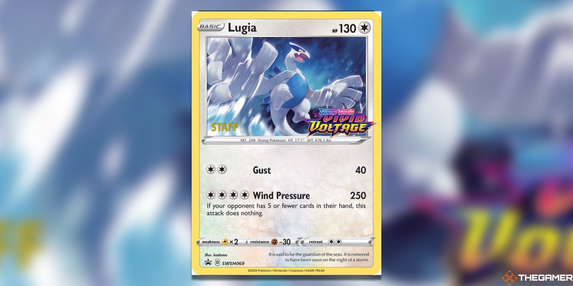 The Prerelease Lugia from Vivid Voltage in the Pokemon TCG.