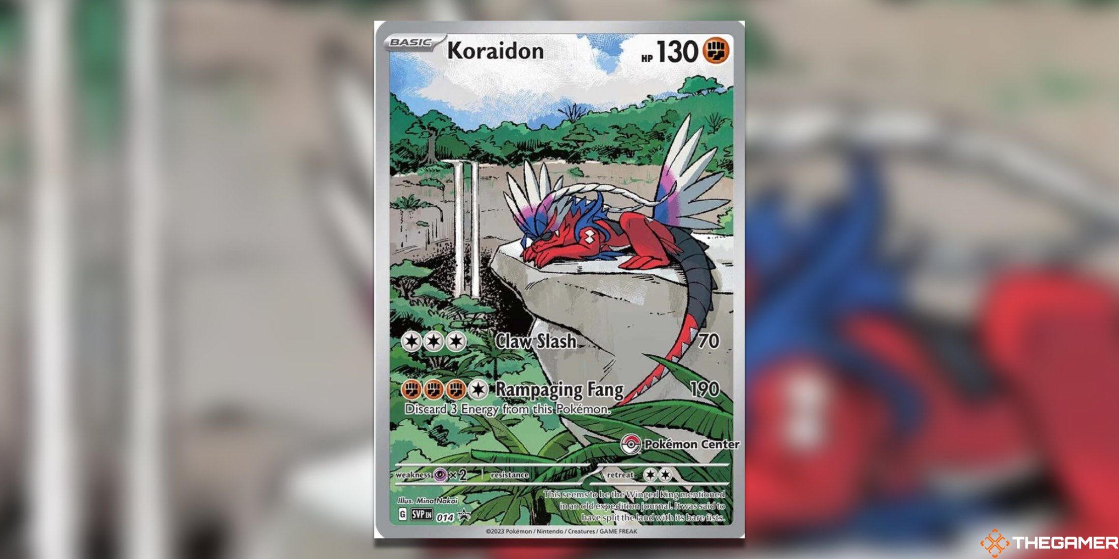 The Pokemon Center Exclusive Koraidon from the Pokemon TCG.