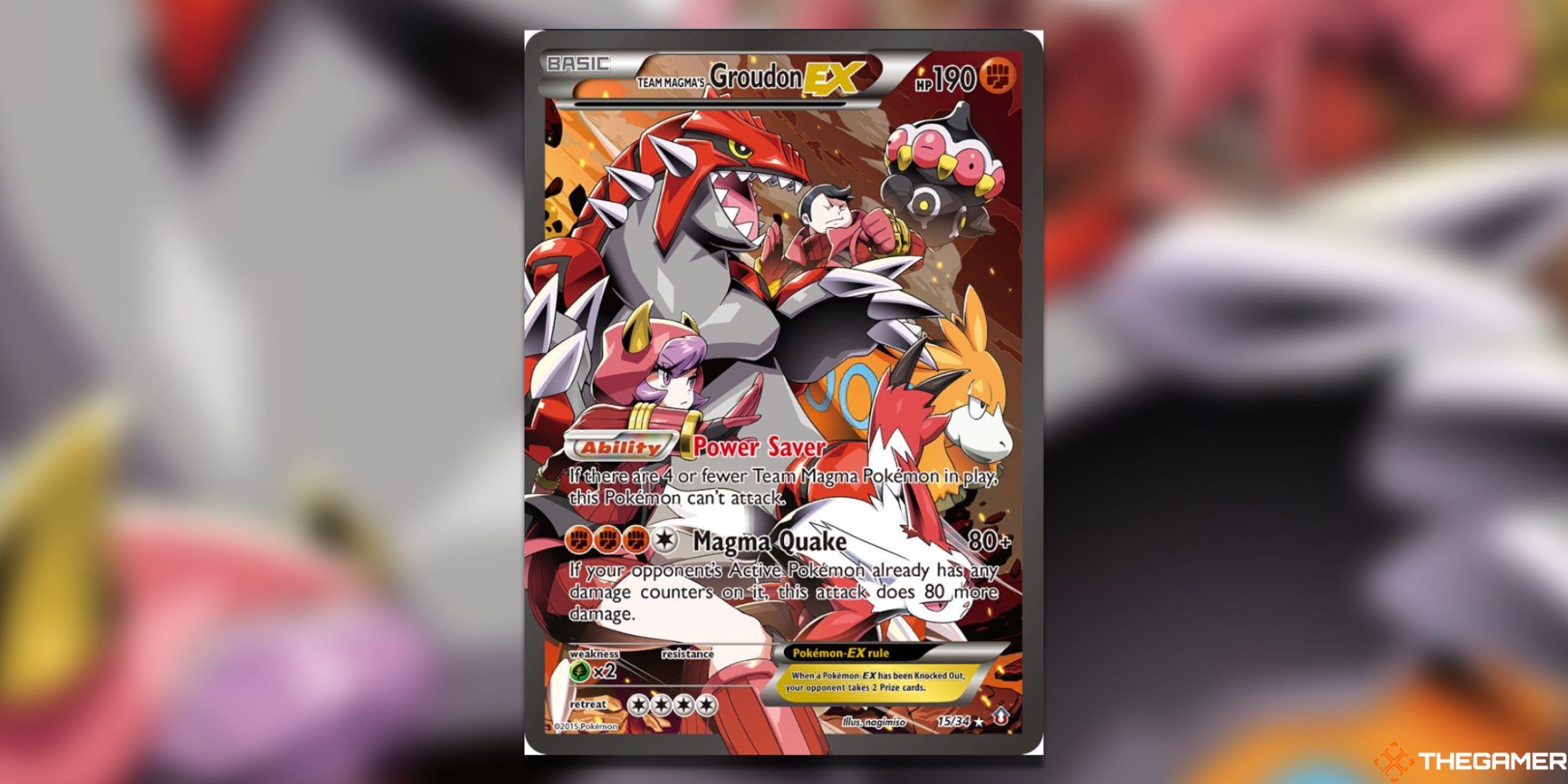 The Team Magma's Groudon ex from the Pokemon TCG.