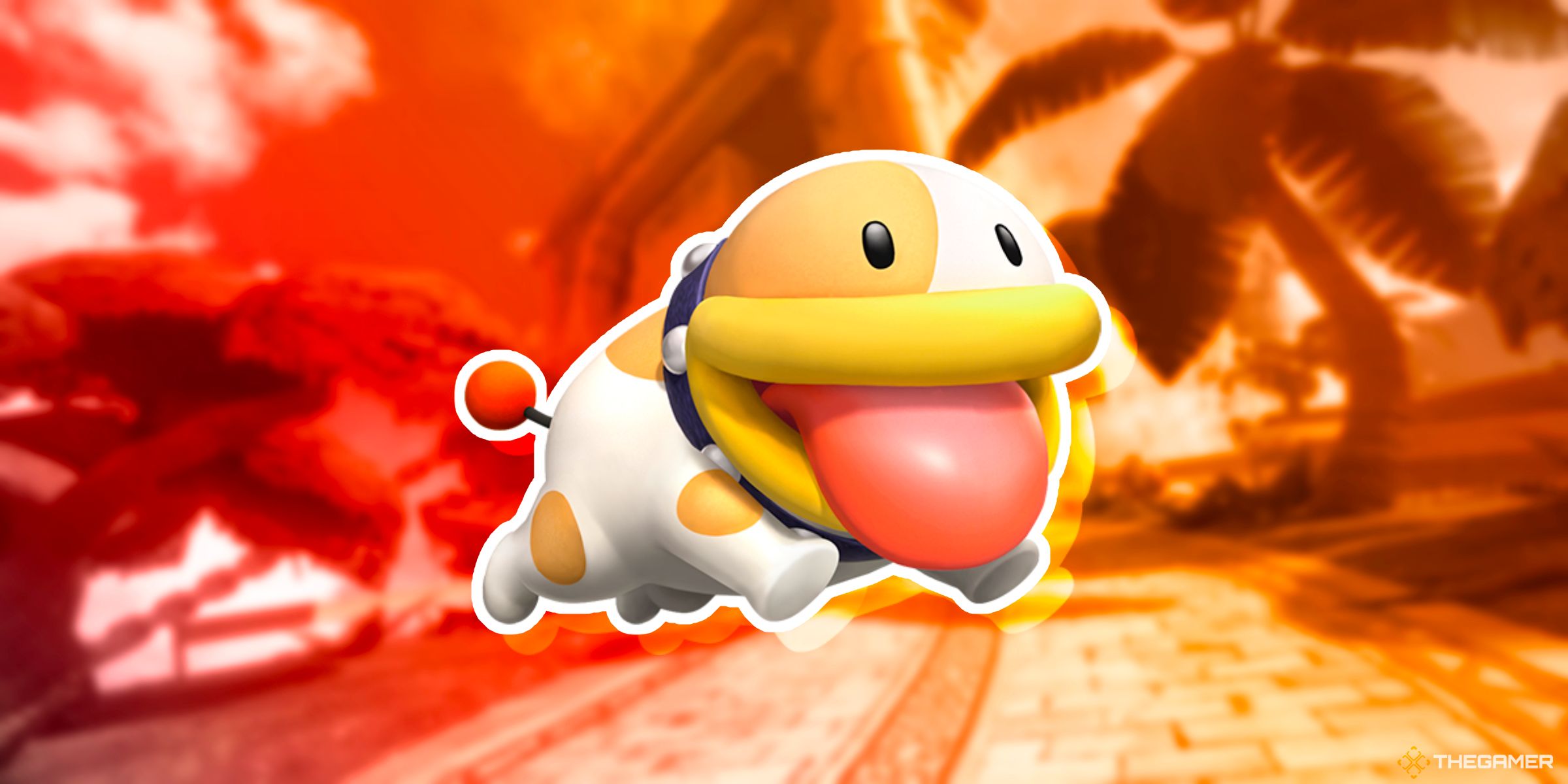 Poochy On Top Of The Track Great Question Block Ruins From Mario Kart World.