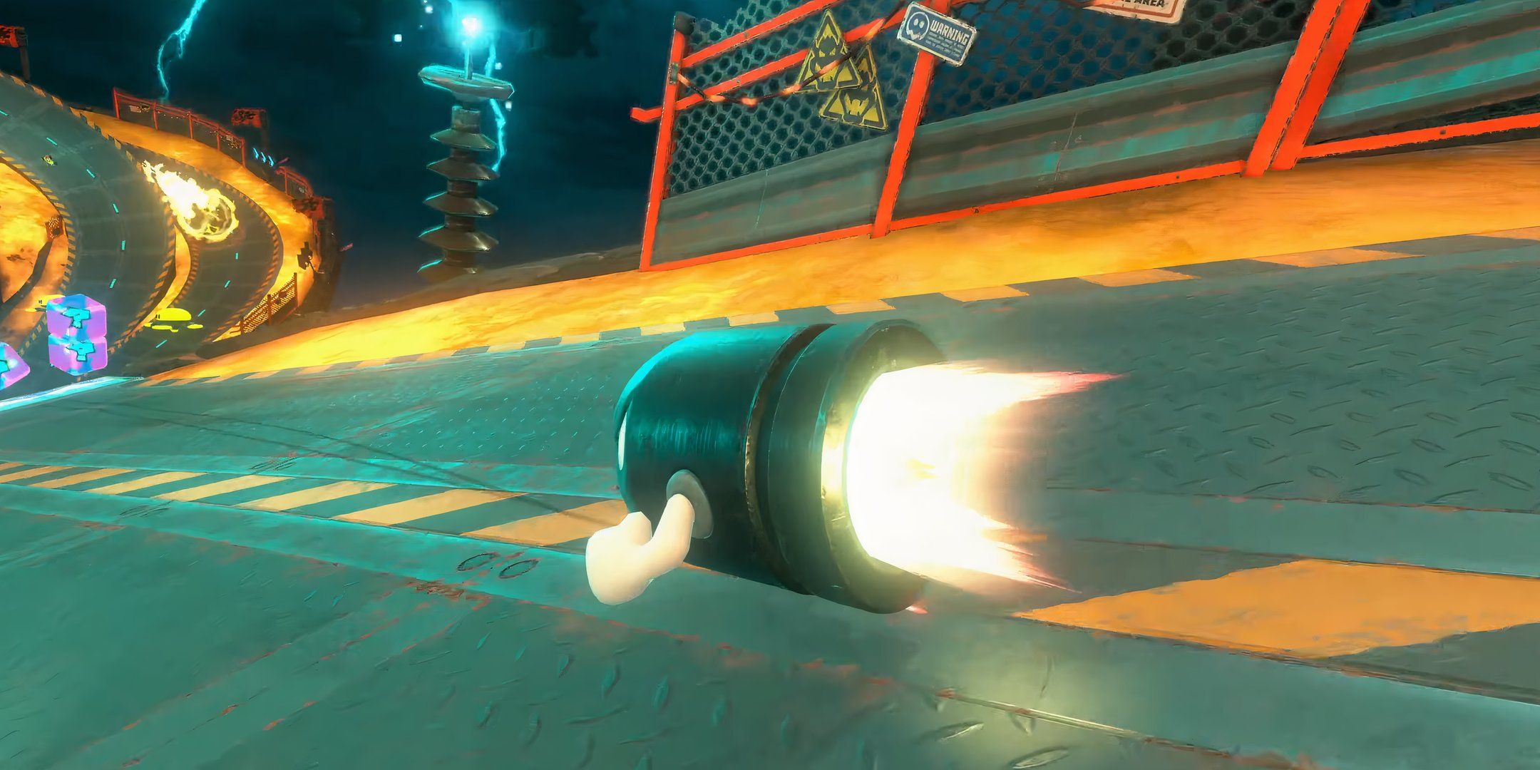 racer transformed into a bullet bill in mario kart world.