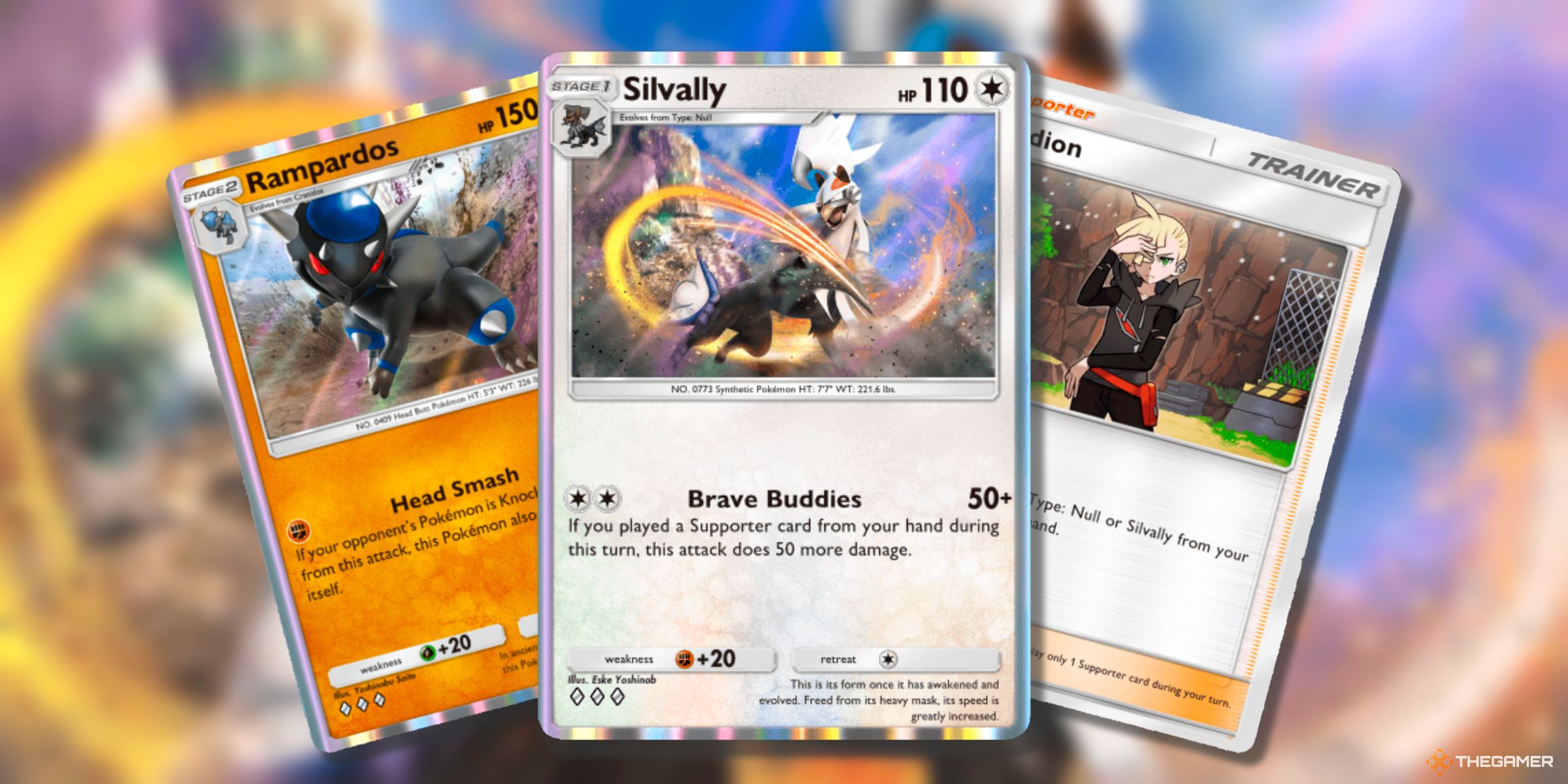Rampardos (A2-89), Silvally (A3a-61), And Gladion Cards From Pokemon TCG Pocket.