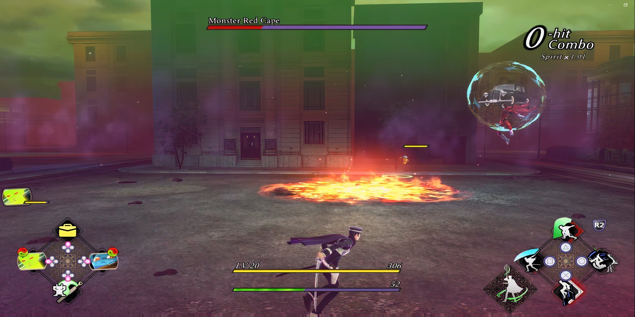 red cape throwing a taxi in raidou remastered.