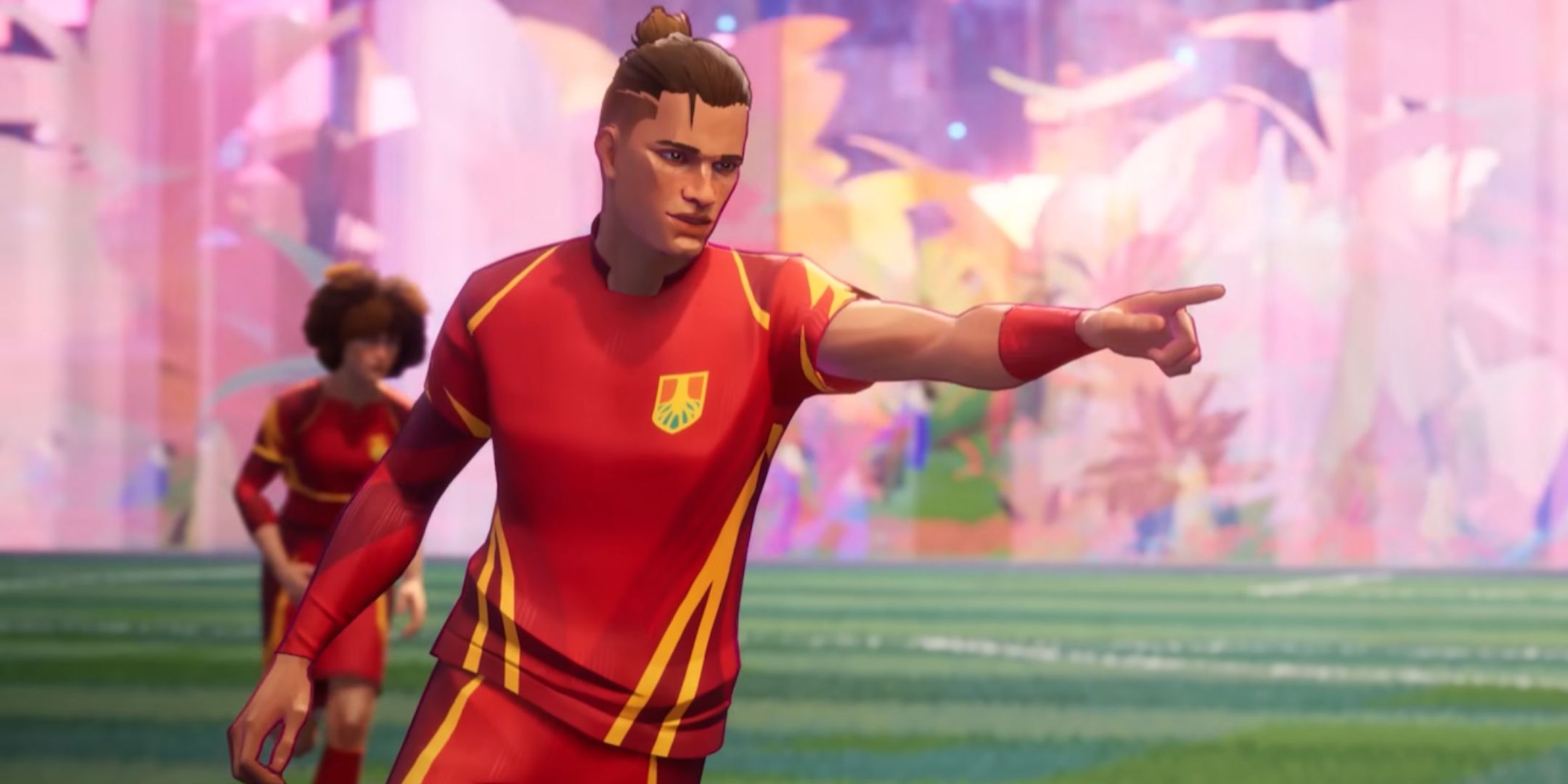 Rematch player pointing their finger after scoring a goal.