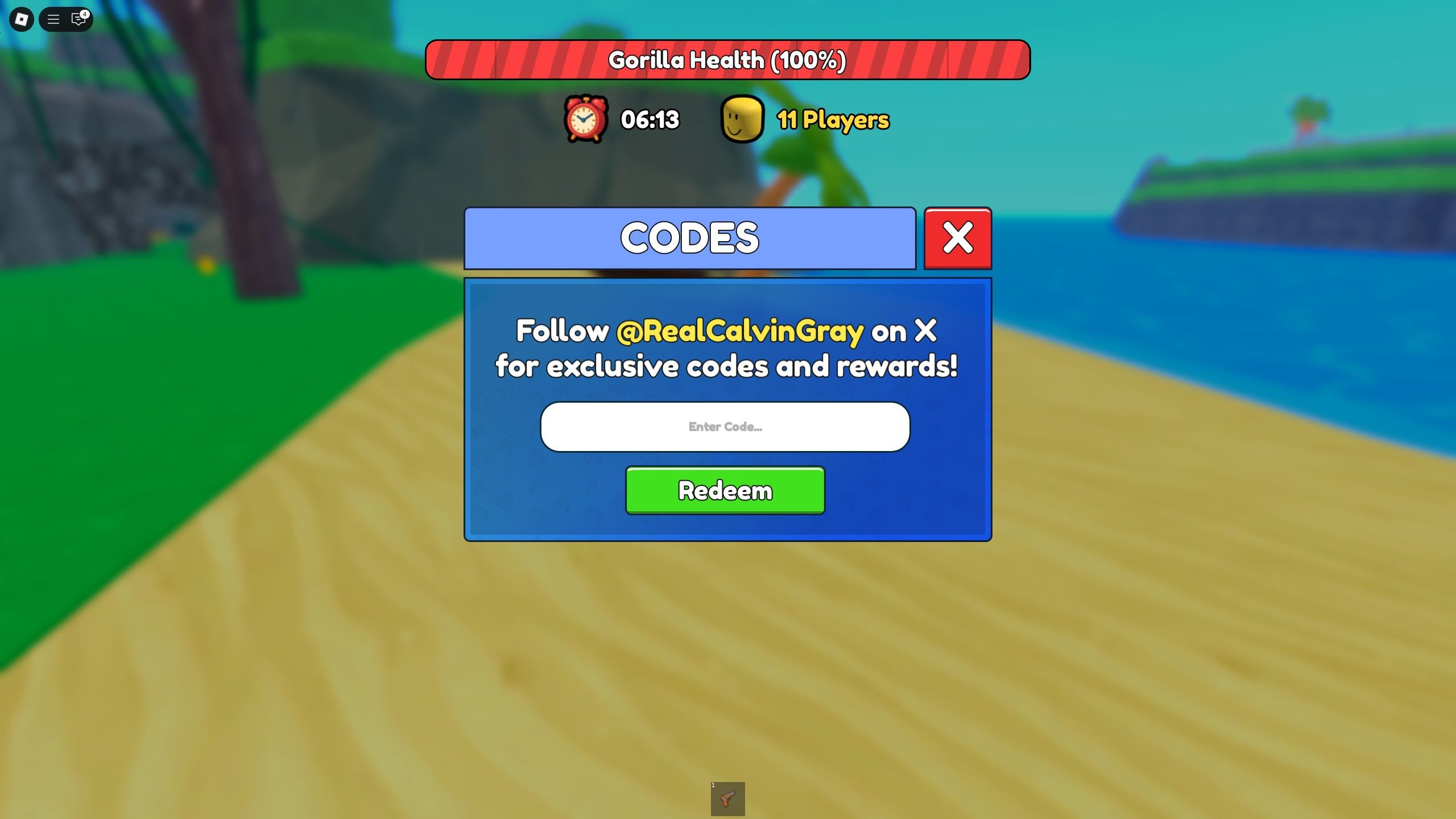 the codes box in FIGHT DA GORILLA on Roblox