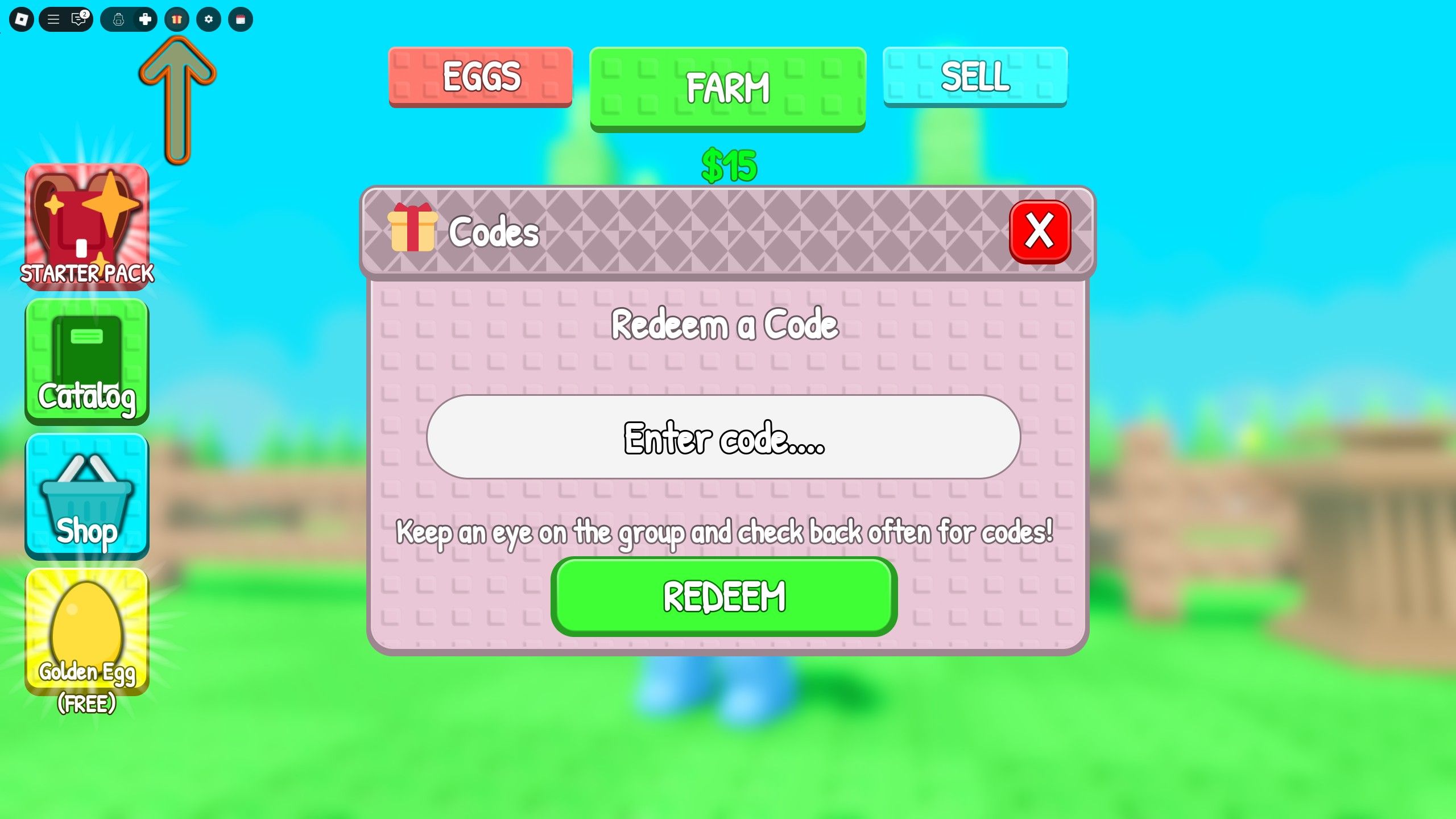 the codes box in Grow a Friend on Roblox