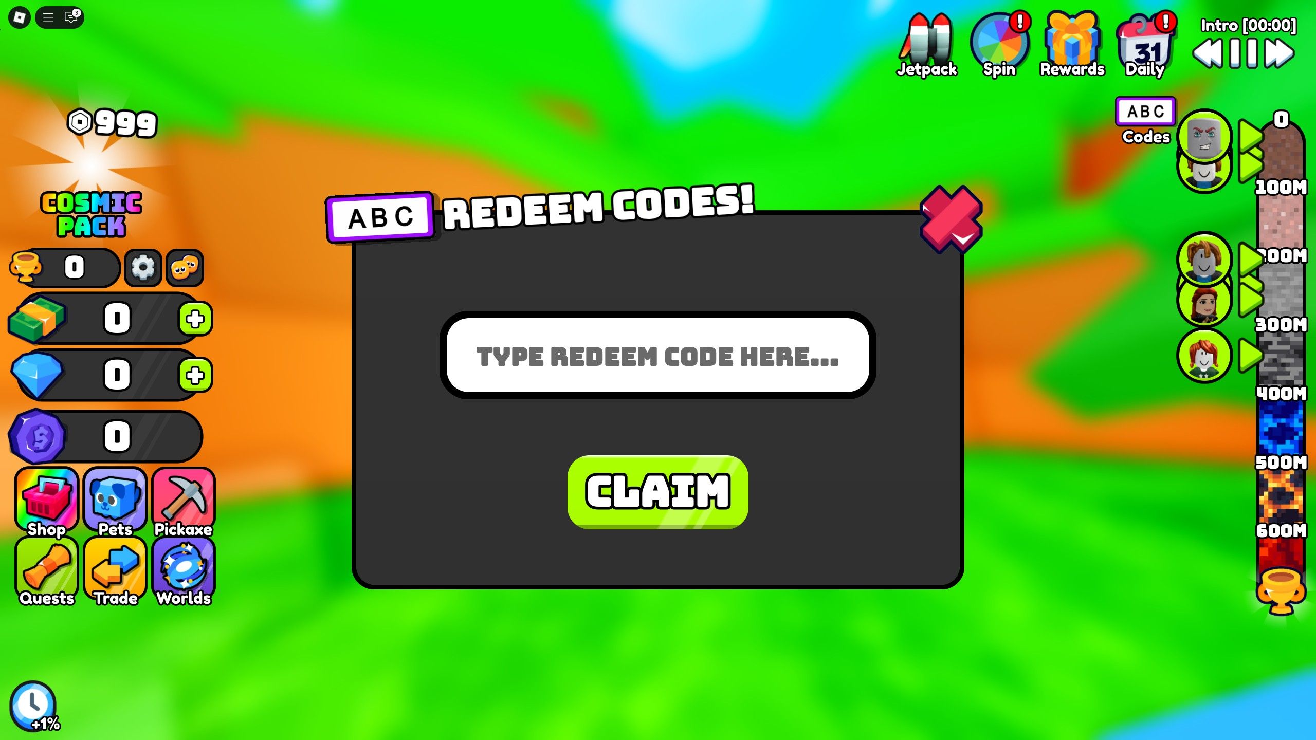 the codes box in Dig to Earth's CORE on Roblox