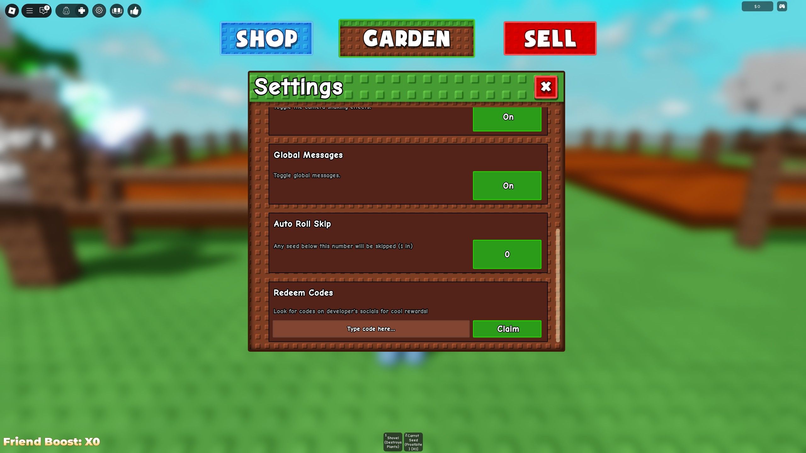 the codes in Garden RNG on Roblox
