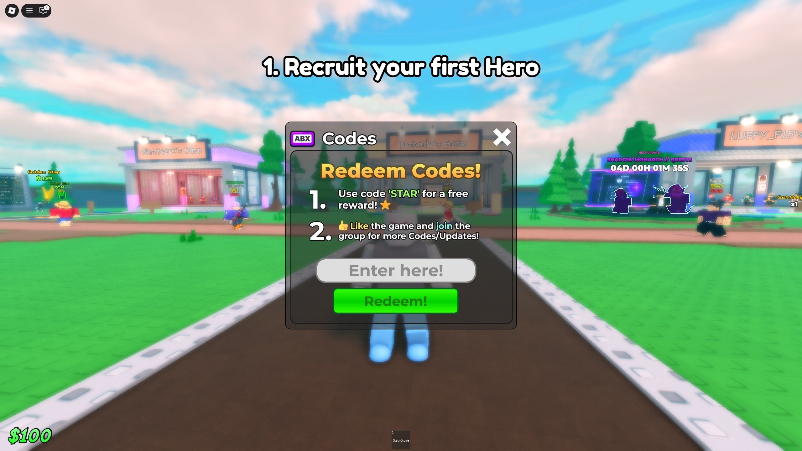 the codes box in Steal an Anime on roblox