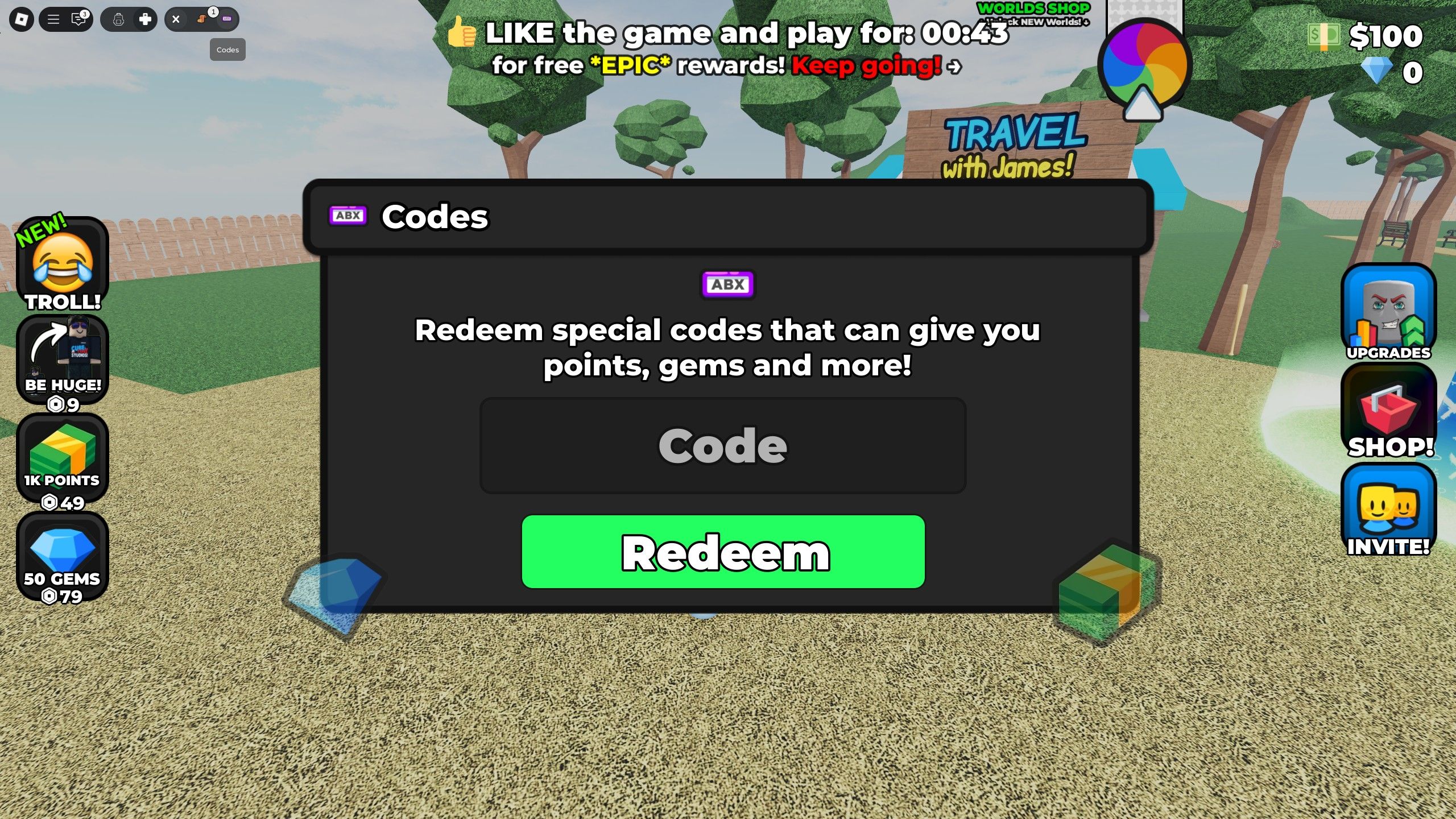 the codes box in Steal Ice Cream from Kids on Roblox