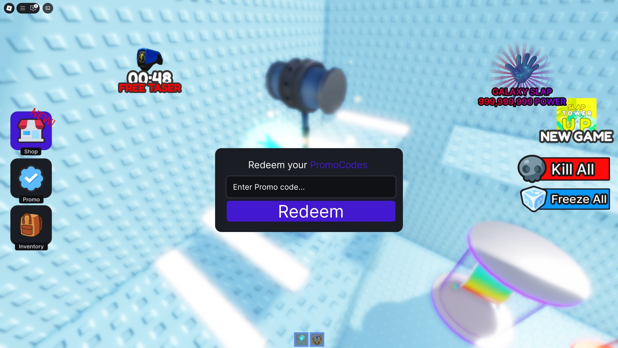 the codes box in SLAP ME TOWER on Roblox