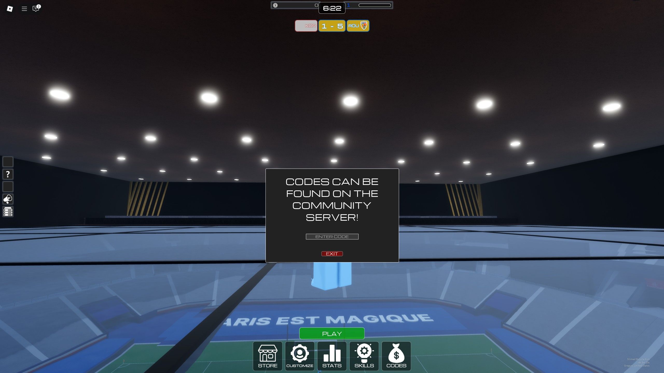 the codes box in Freestyle Football on Roblox