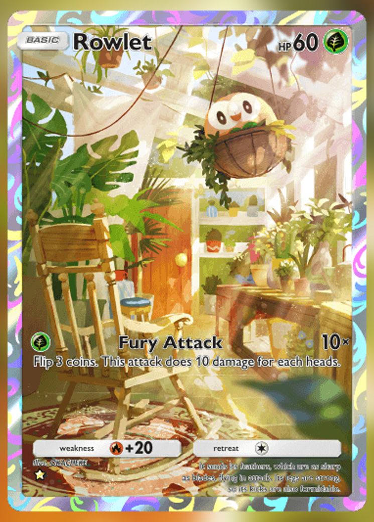Rowlet (Illustration Rare) from Extradimensional Crisis in Pokemon TCG Pocket.