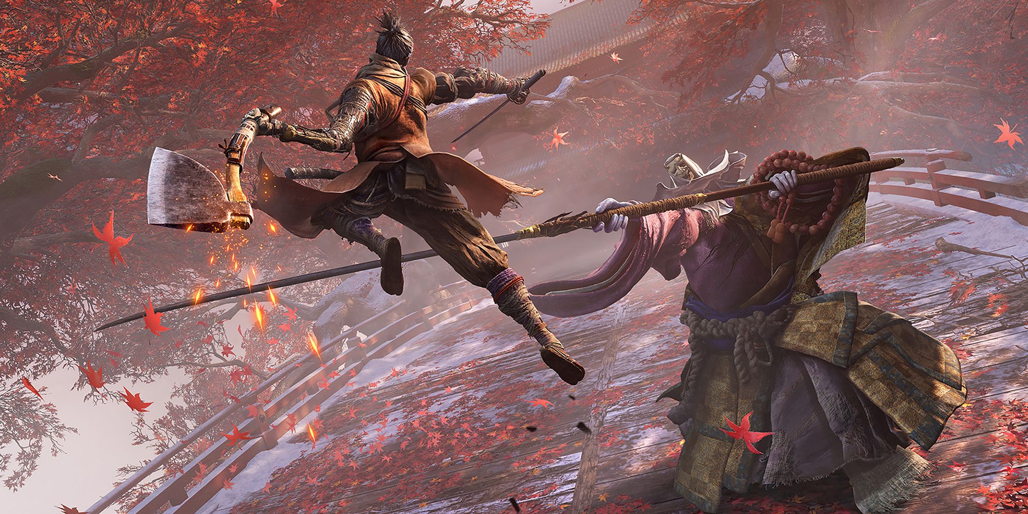Sekiro leaps at the monk in Sekiro Shadows Die Twice.