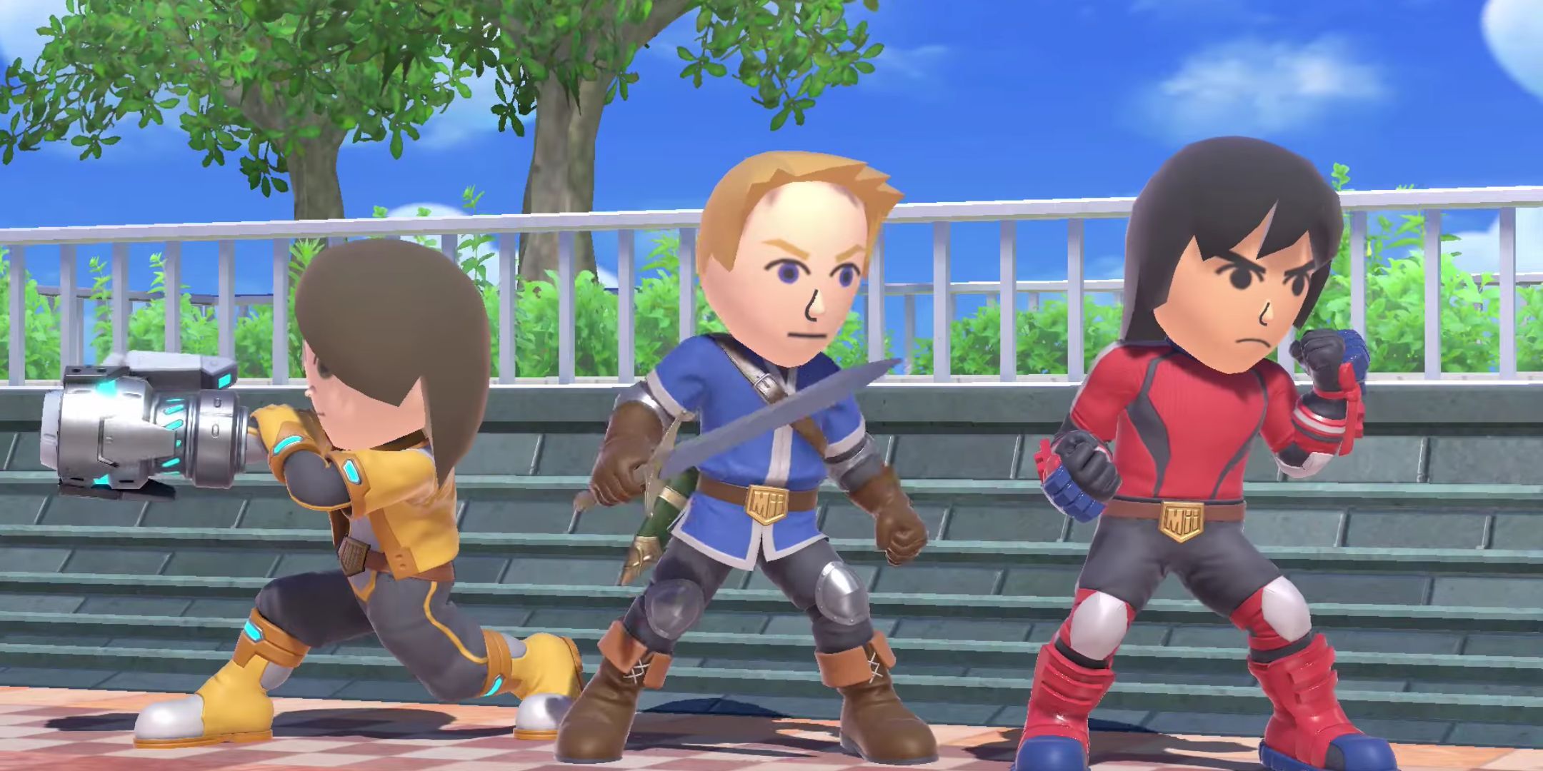 Some fighter Miis in Super Smash Bros. Ultimate.