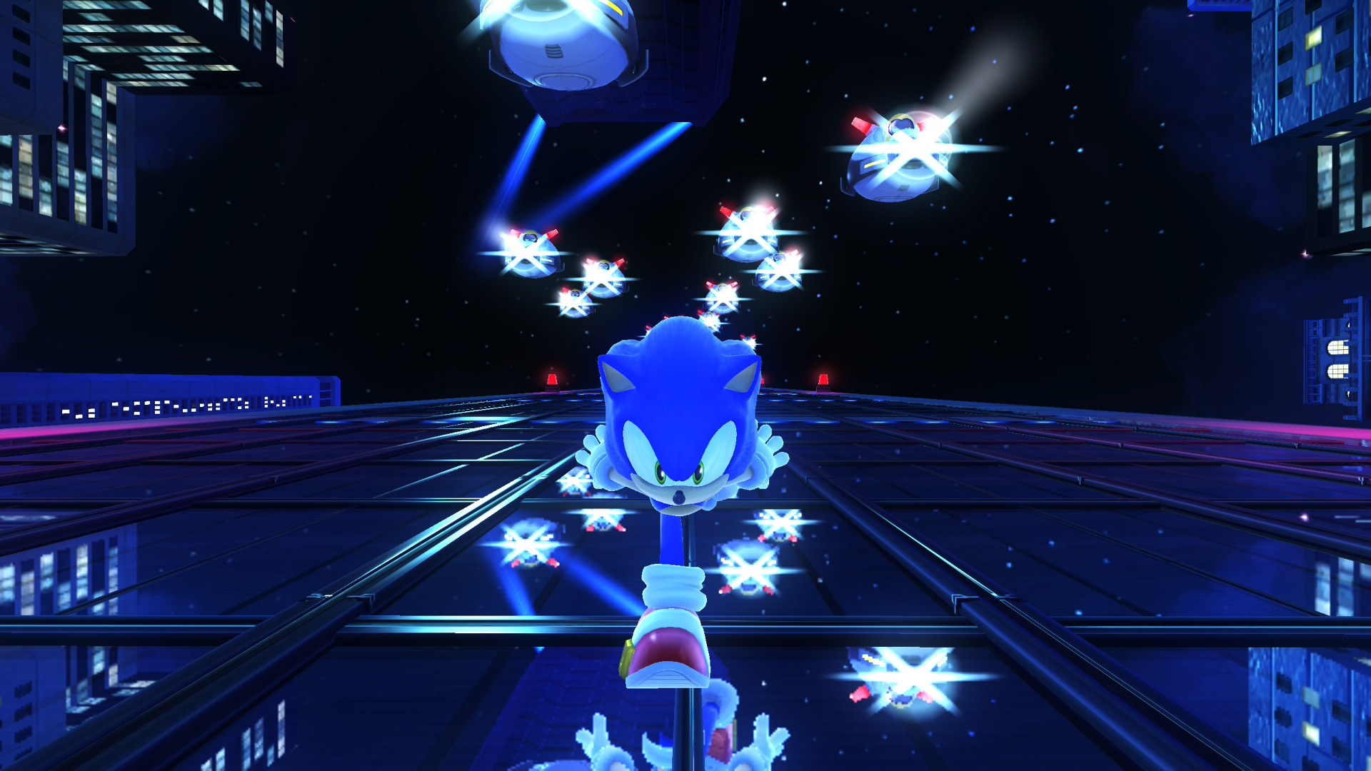 Sonic running down a building in Sonic Generations on the Switch 2.