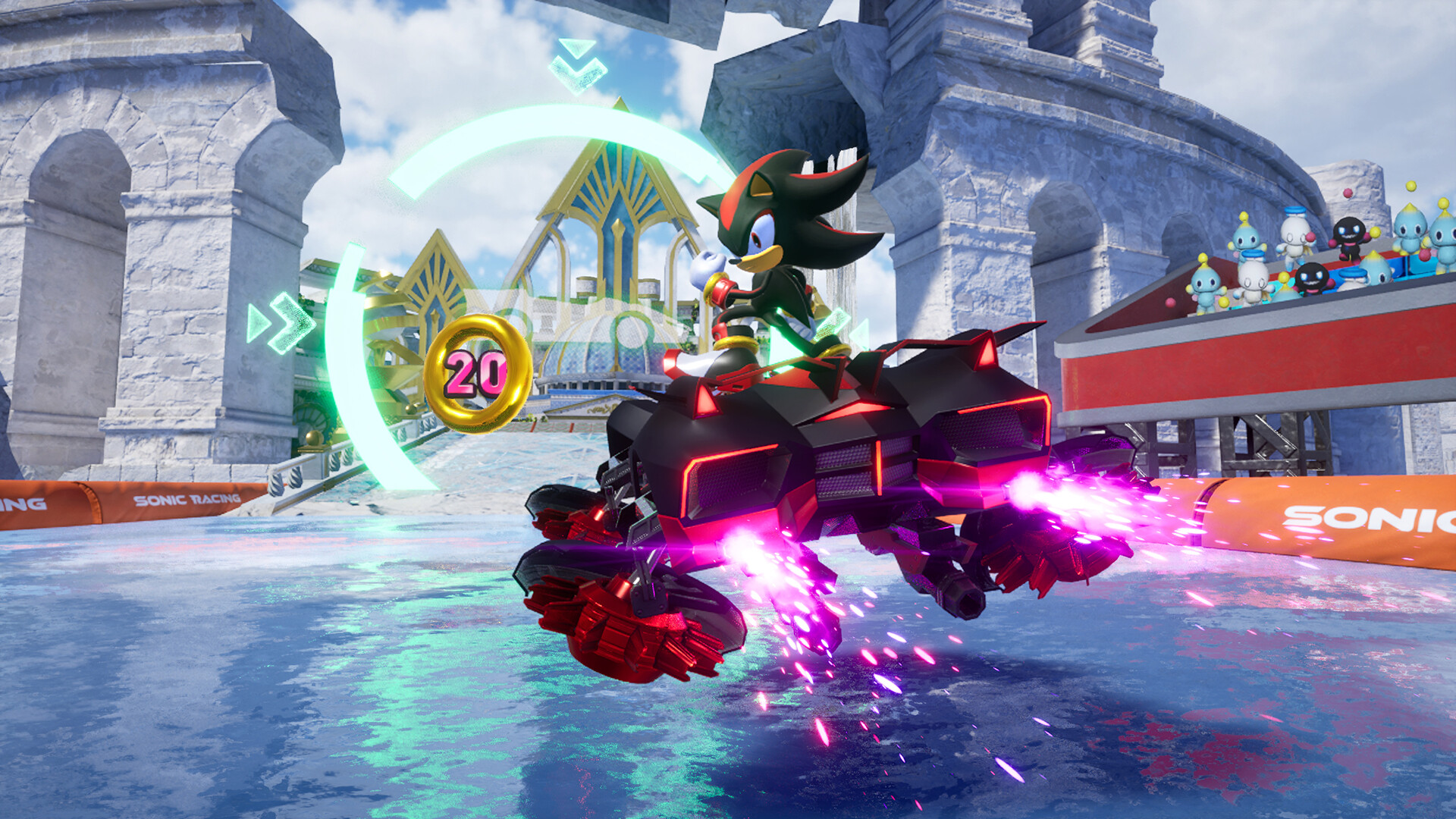 Shadow posing in Sonic Racing: Crossworlds.