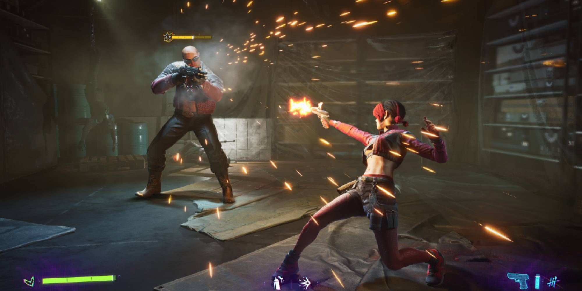 Spine Hero Shooting At A Guy Who Is Pointing A Shotgun At Her.