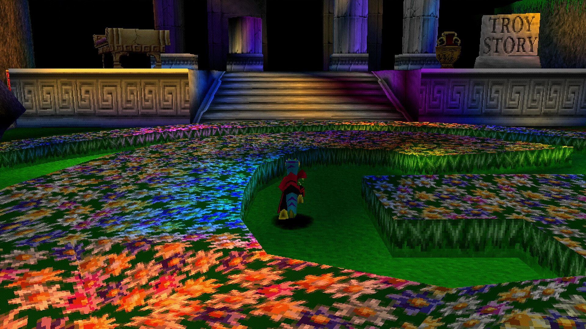 The player runs through a field of flowers in the Gex Trilogy. 
