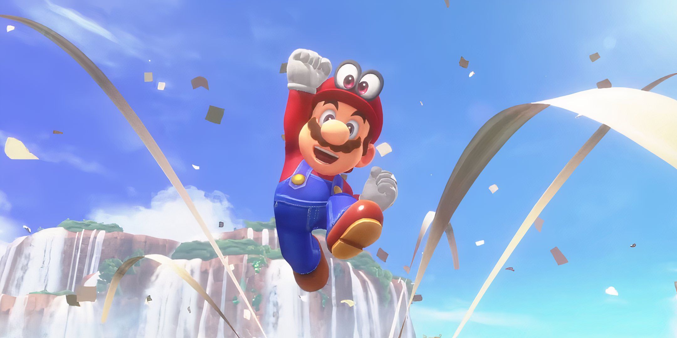 Mario jumping with joy in a trailer for Super Mario Odyssey.