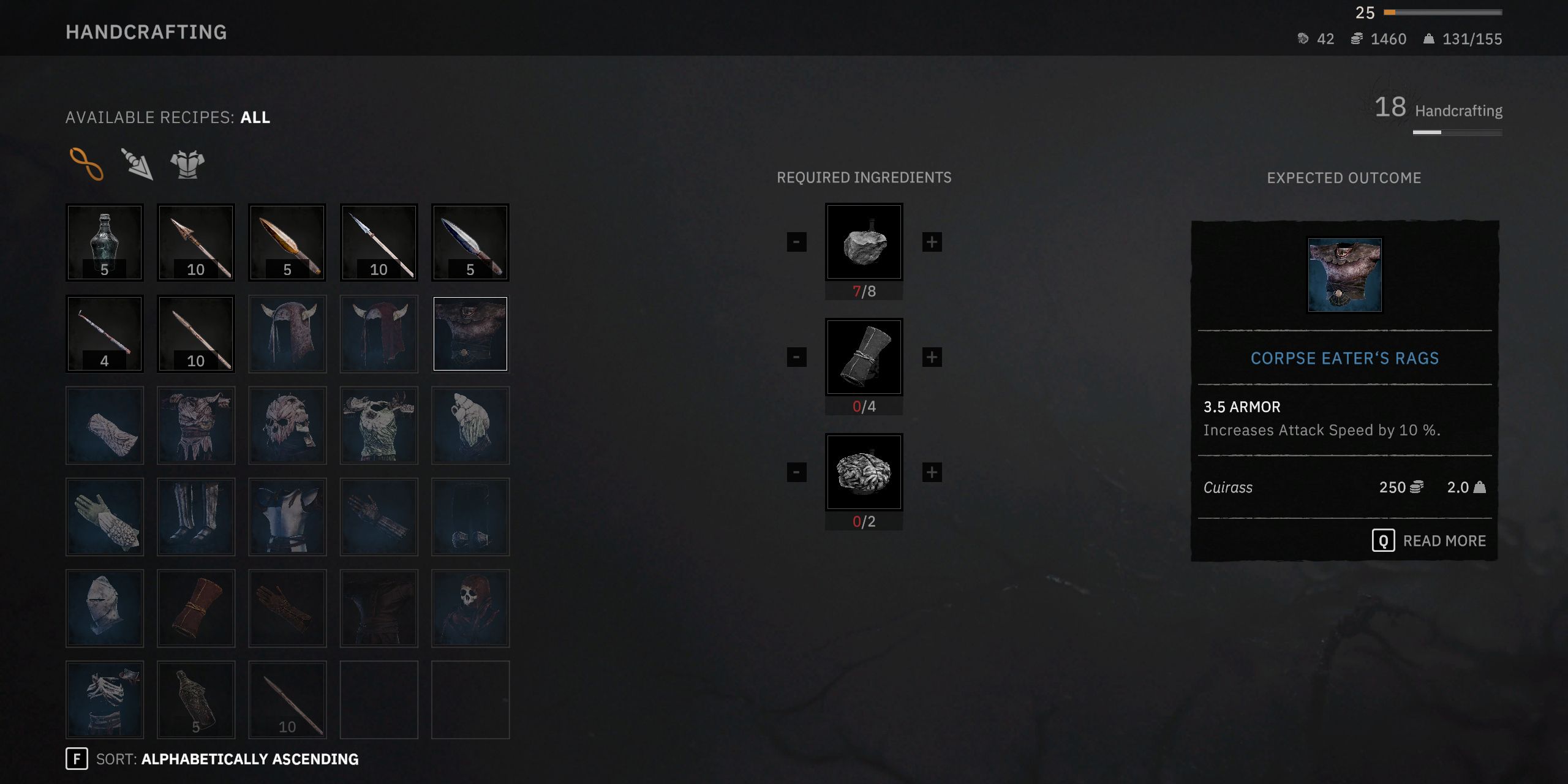 Crafting Menu in Tainted Grail: The Fall Of Avalon.