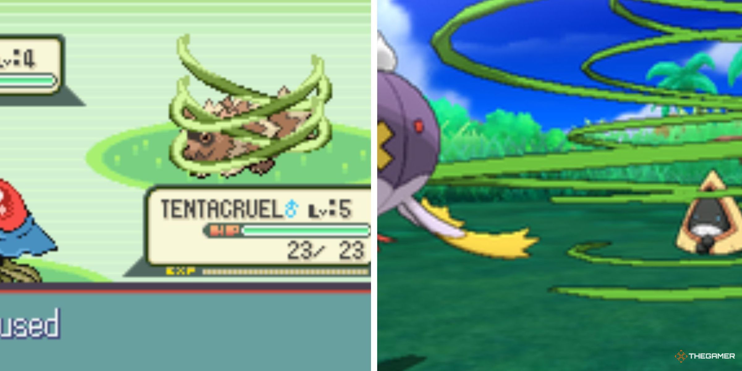 Tentacruel Using Constrict On A Zigzagoon In Pokemon Ruby And Driftblim Using Constrict On Snowrunt In Pokemon Moon.