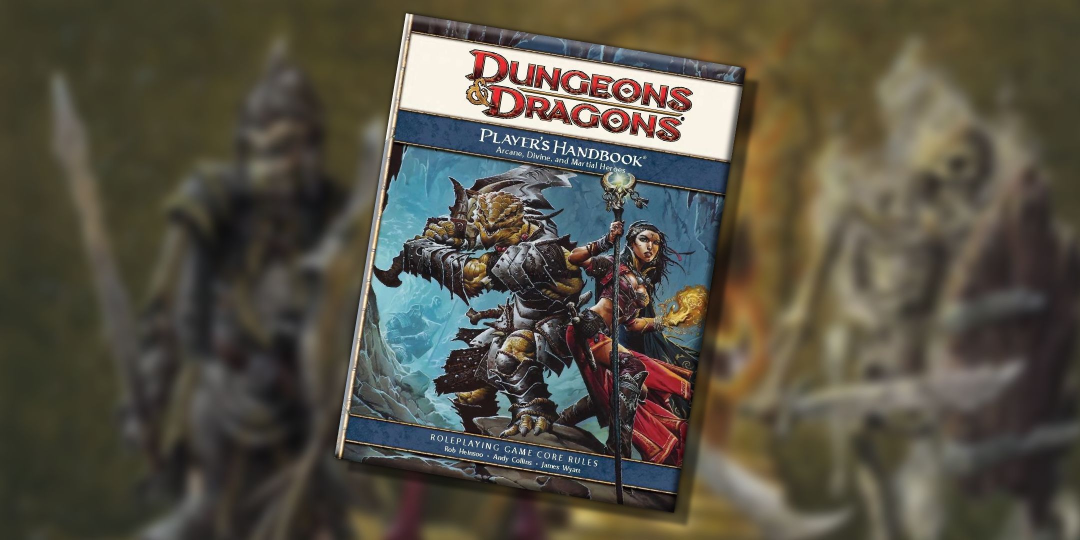 The Dungeons and Dragons 4e Players Handbook over a blurred background.
