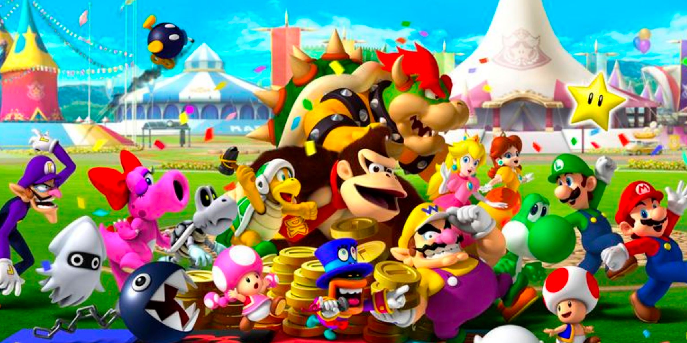 The Playable And NPC Cast Of Mario Party 8 In Festival Plaza In The Main Art For Mario Party 8.