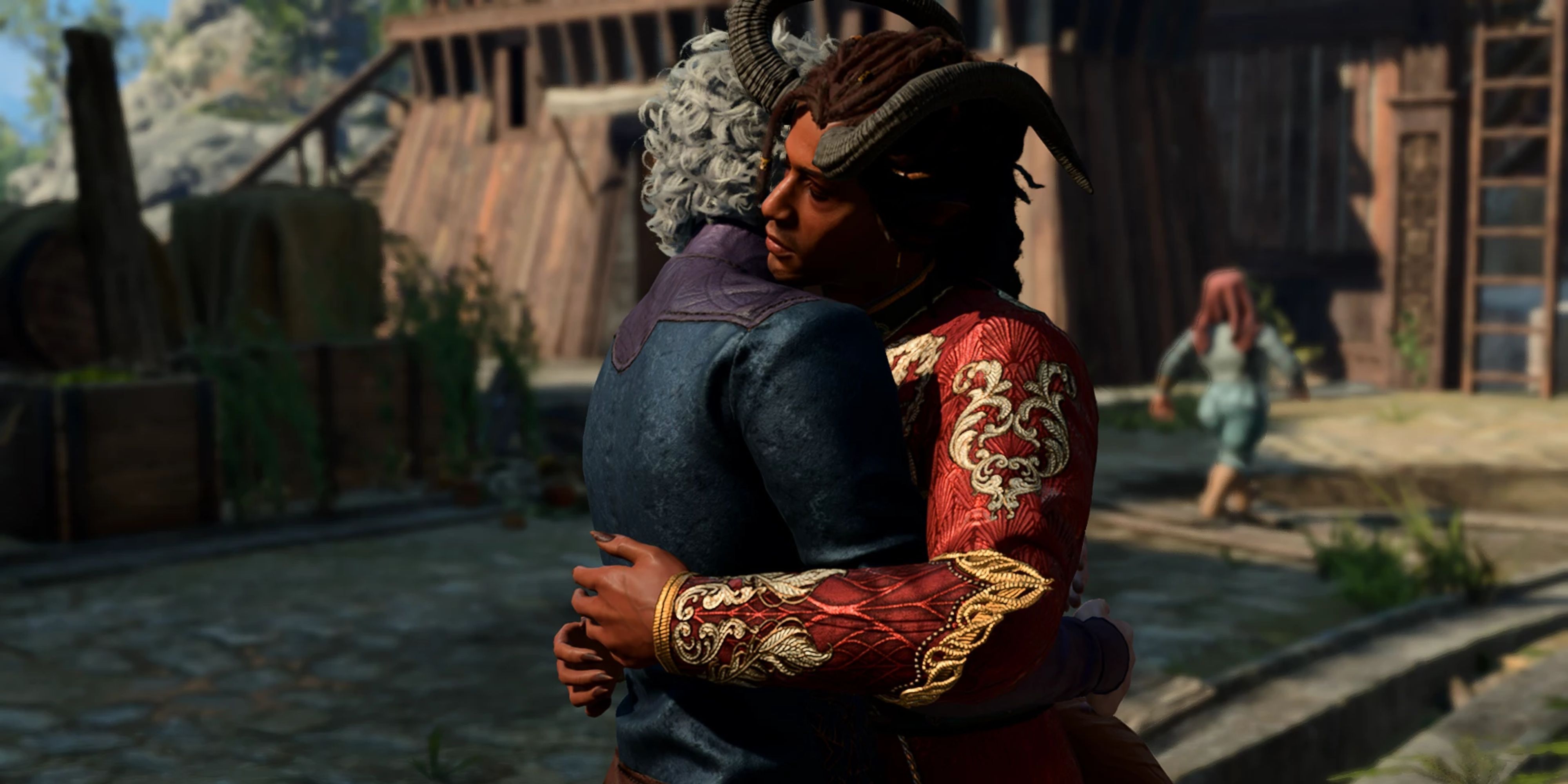 The player hugs Asterion in Baldur's Gate 3.
