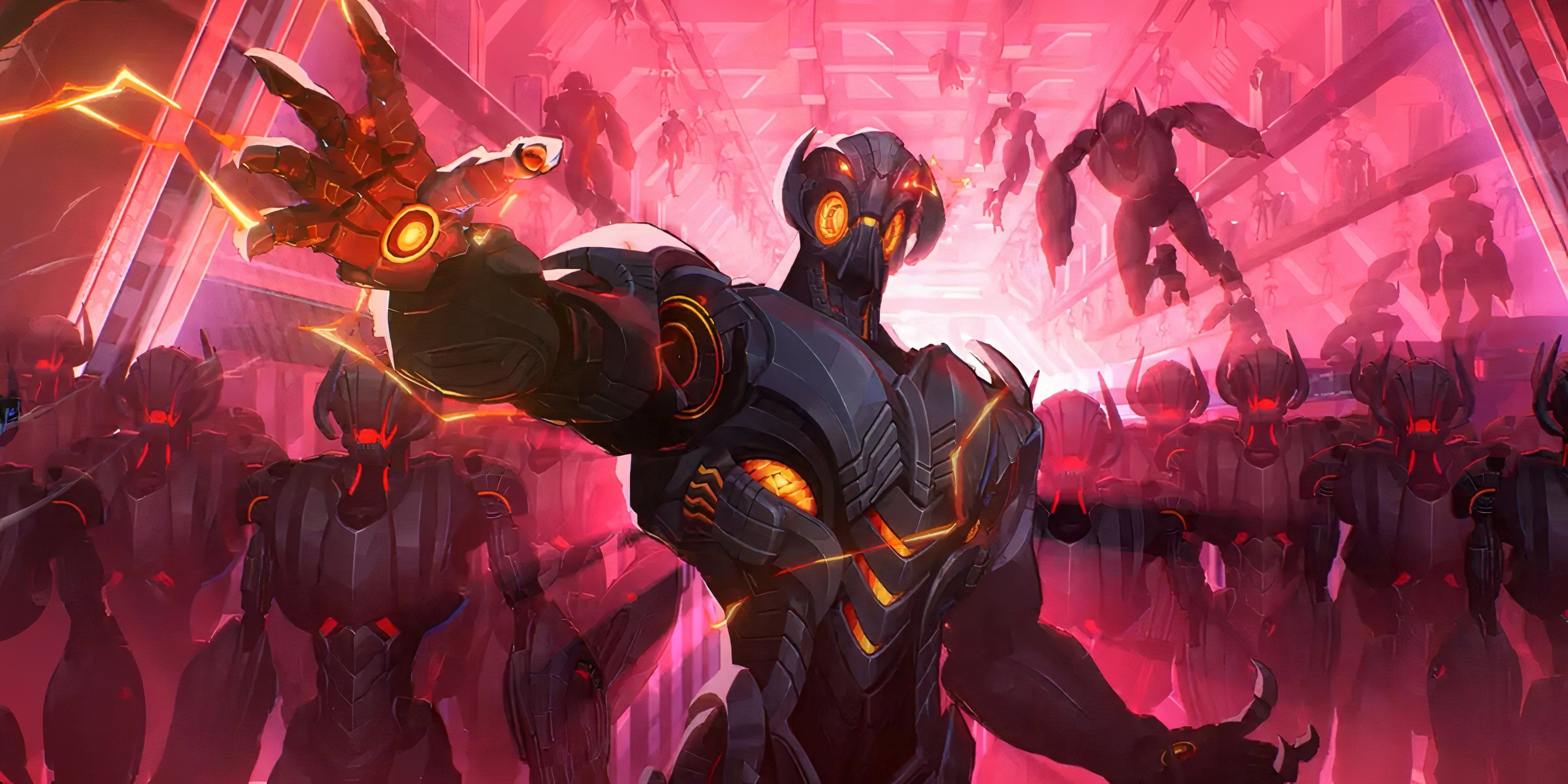 Ultron raises his hand in front of an army of his clones in Marvel Rivals.