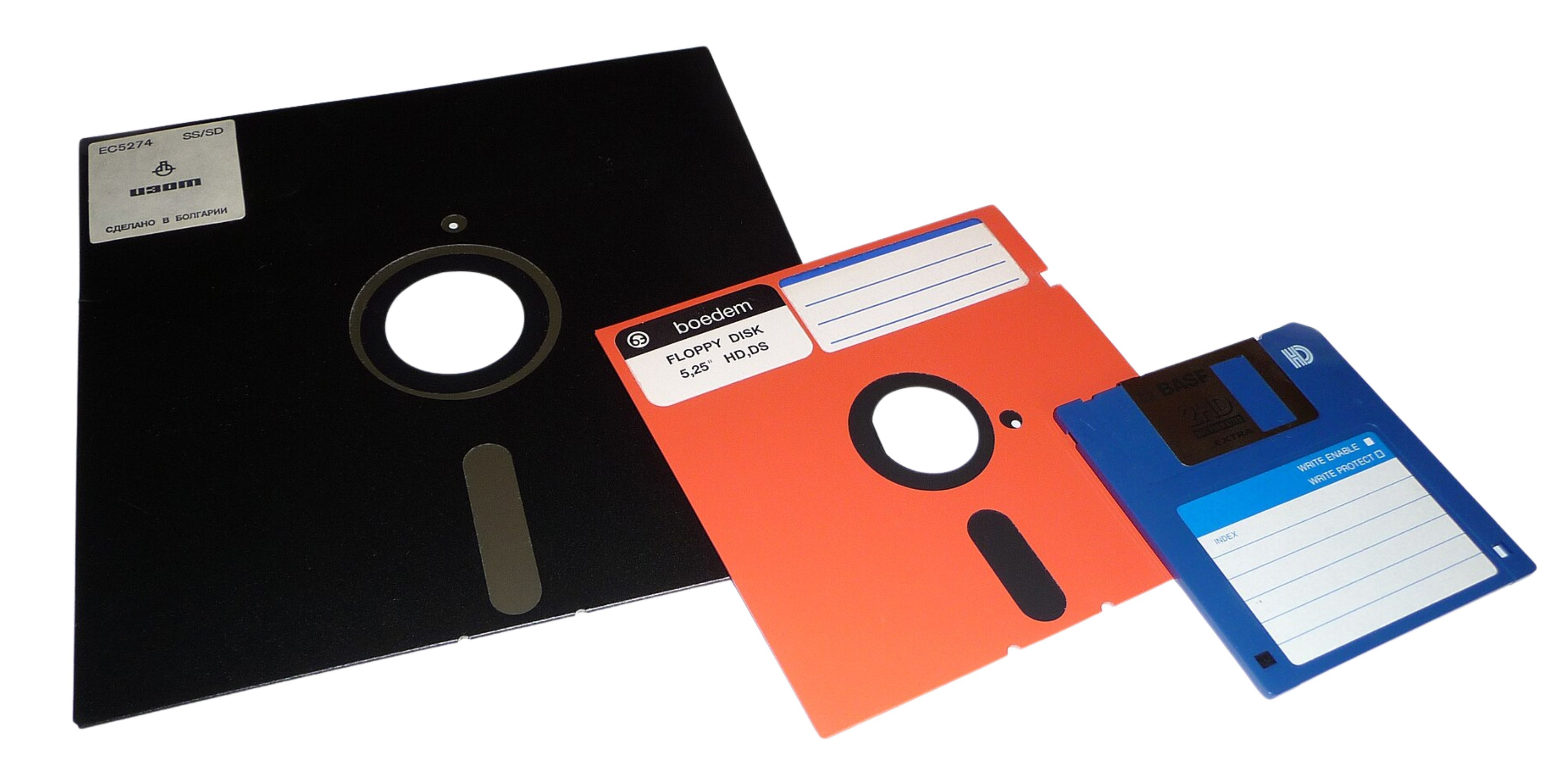 Three floppy discs are shown on a white background.
