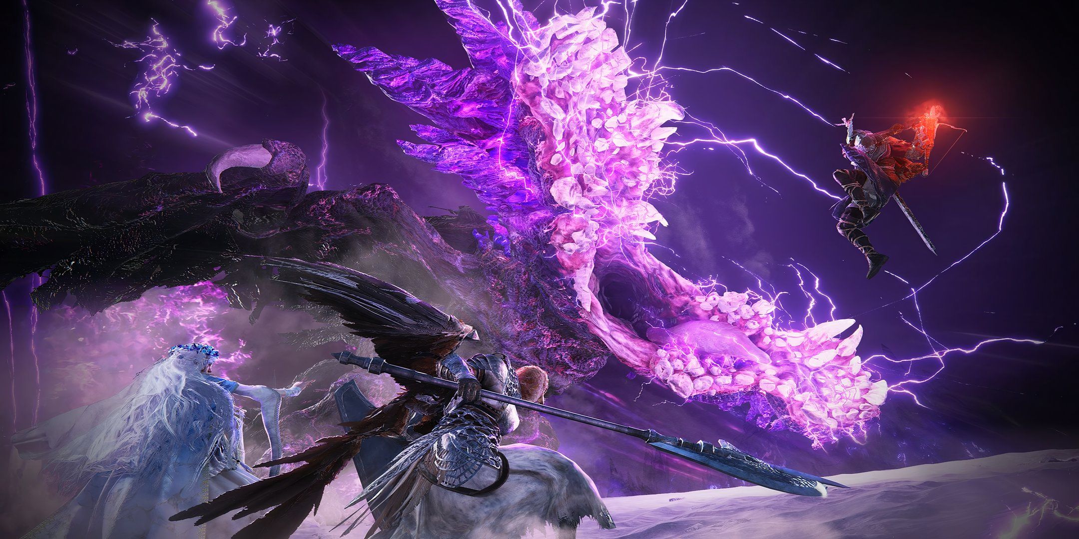 three nightfarers attacking adel baron of the night in elden ring nightreign.