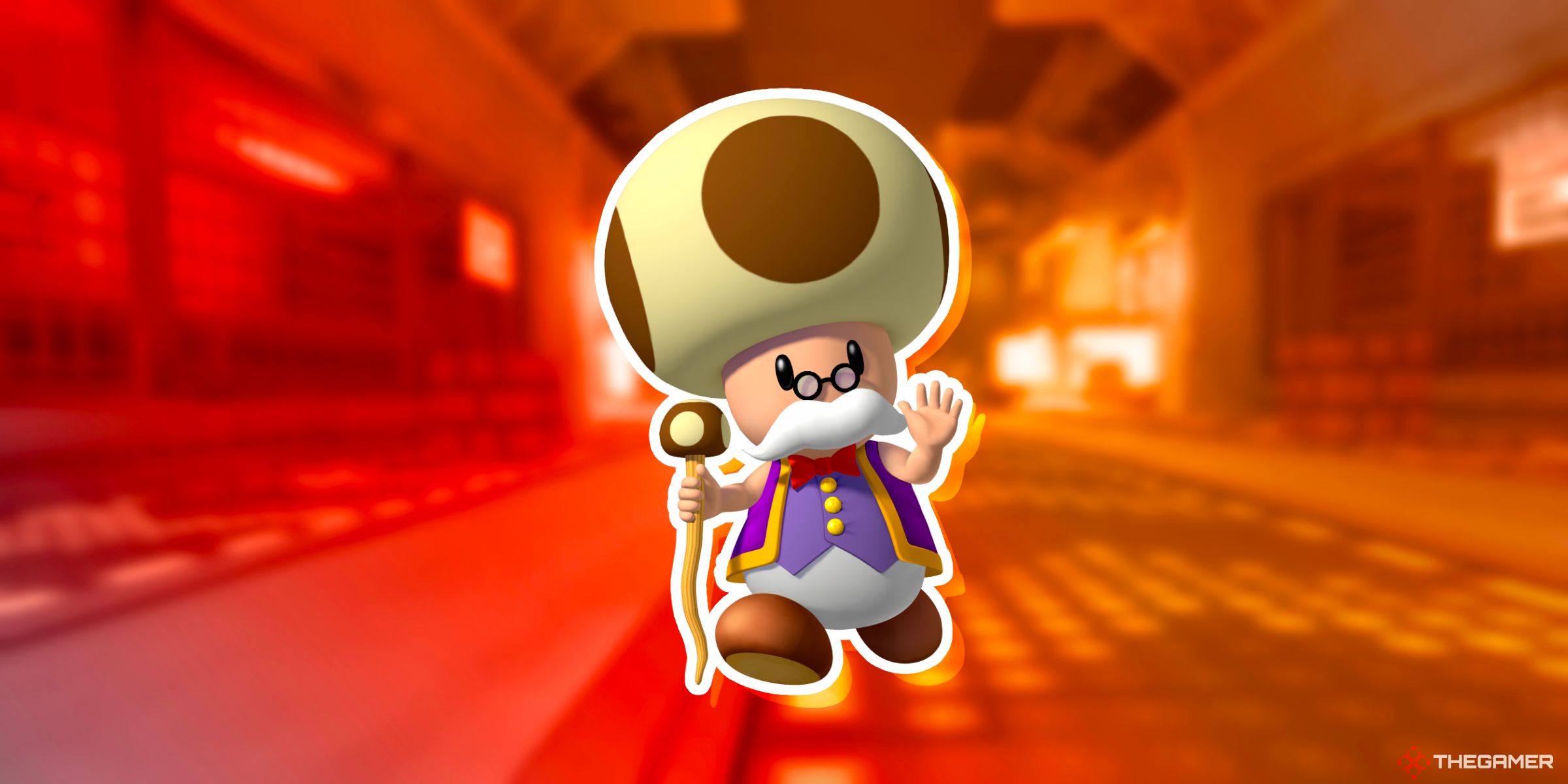Toadsworth On Top Of The Track Toads Factory From Mario Kart World.
