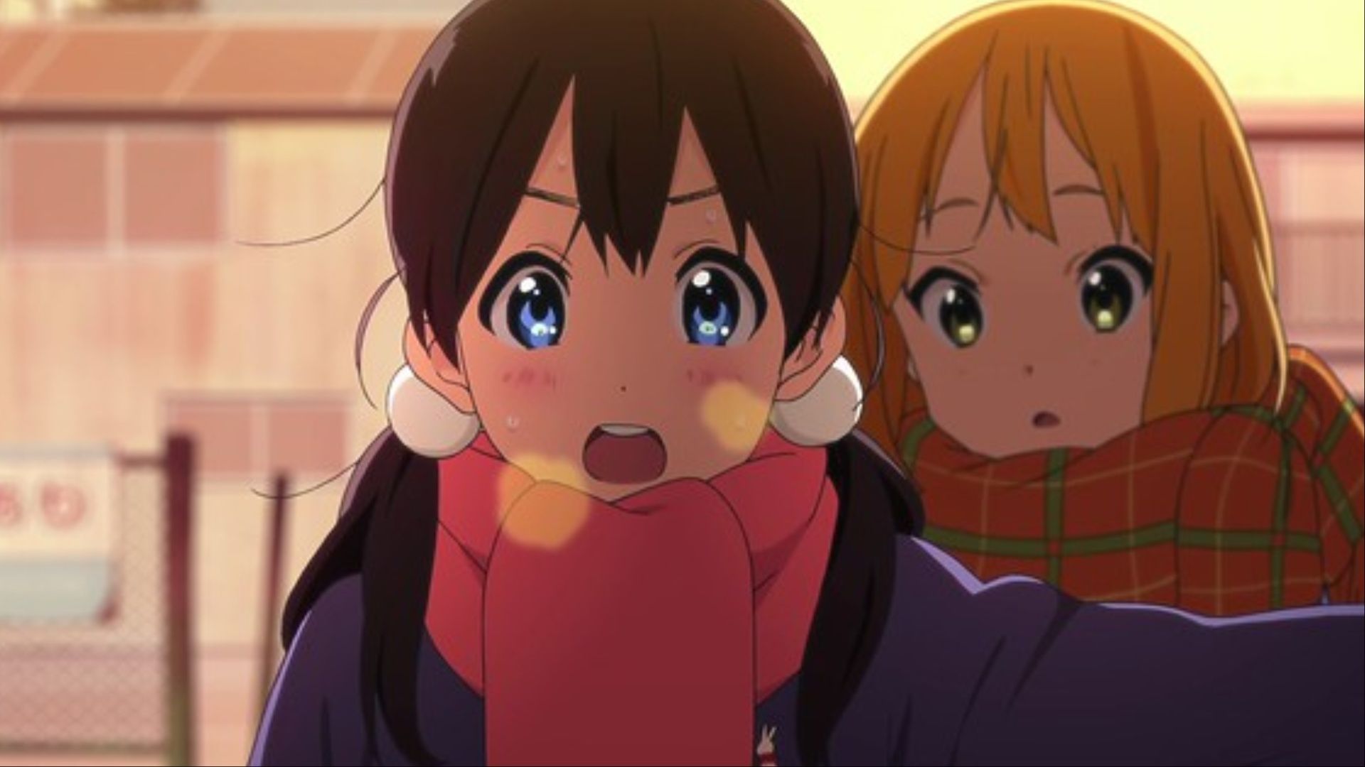 Tamako Kitashirakawa and Midori Tokiwa looking with bright eyes and surprise in Tamako Market.