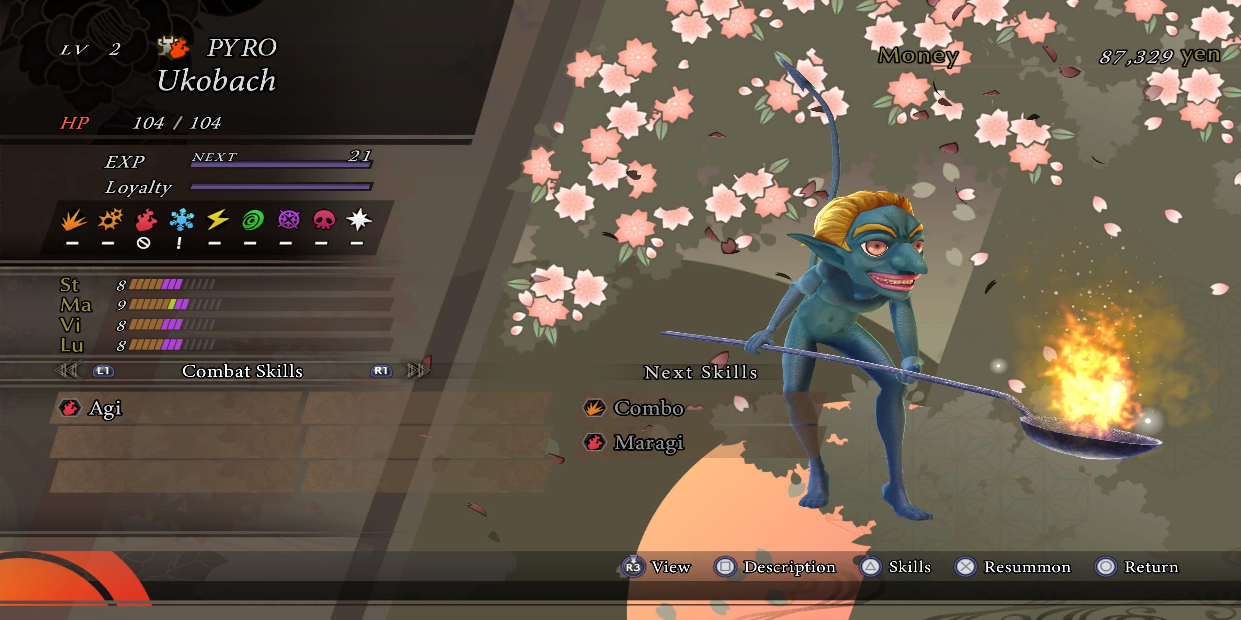Ukobach demon screen and stats from raidou remastered.