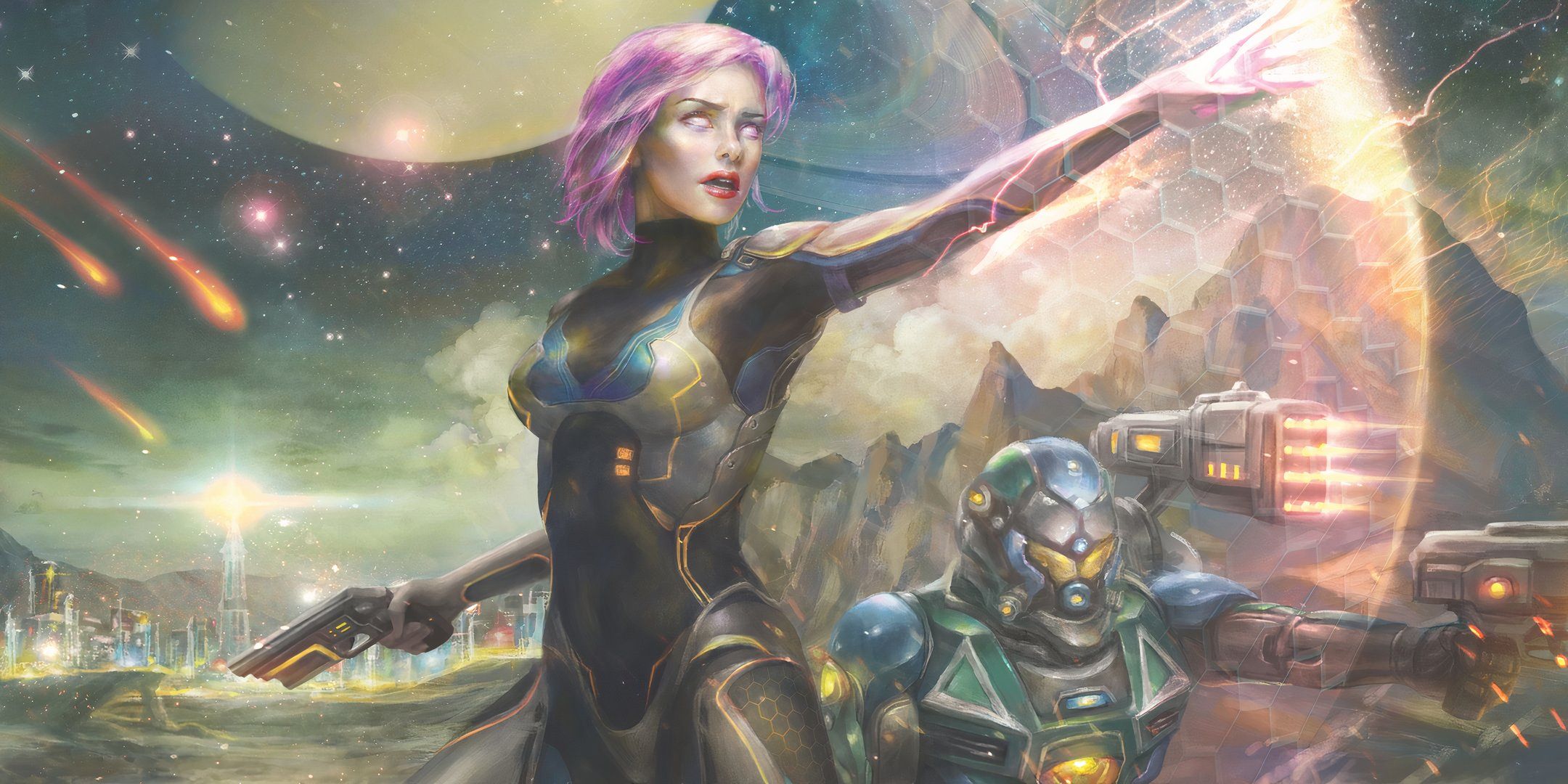 psionic sci fi soldier creating a shield while under fire from laser guns. 